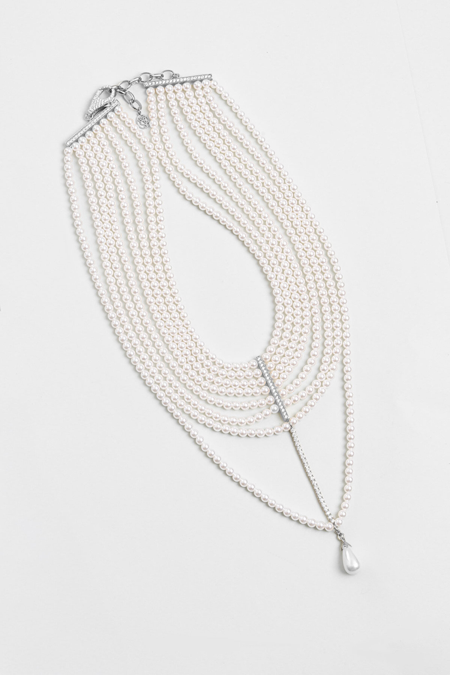 Emma 18 Ayar Beyaz Altın Kaplama 41 Cm Gümüş Choker Kolye - 4