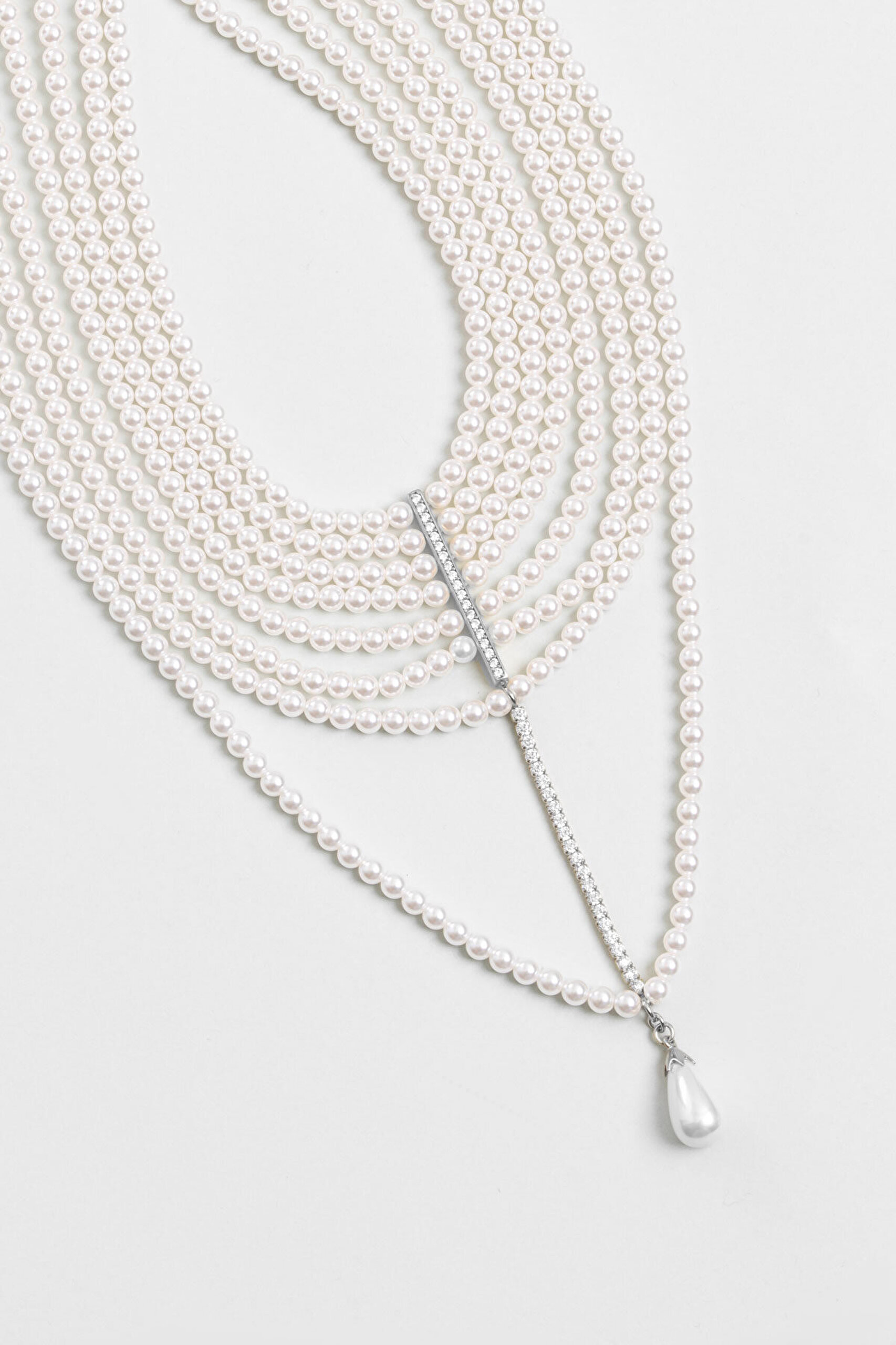 Emma 18 Ayar Beyaz Altın Kaplama 41 Cm Gümüş Choker Kolye - 3