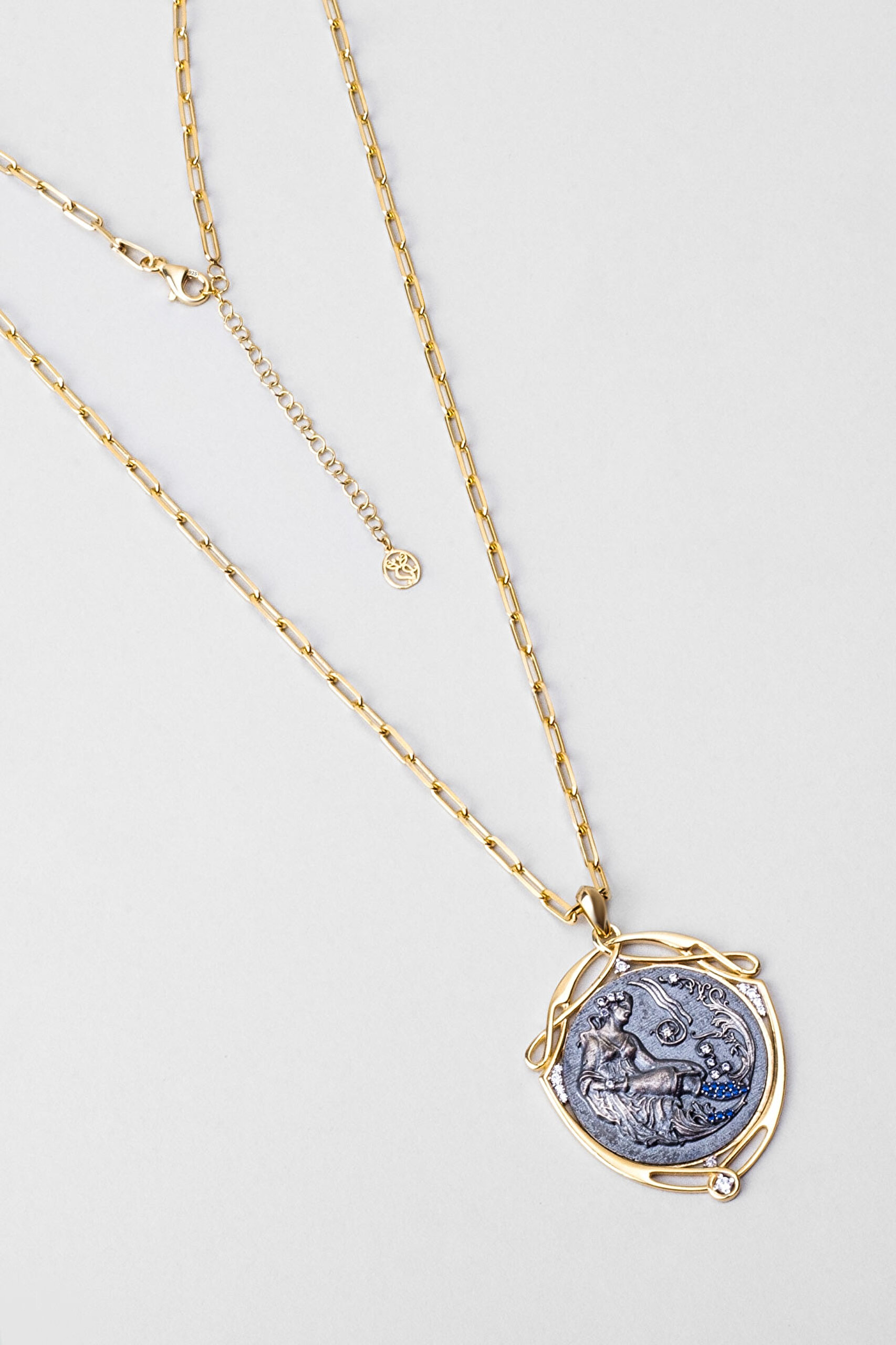 ⁠ Demeter 18 Ayar Sarı Altın Kaplama 60 Cm Gümüş Madalyon Kolye_0}