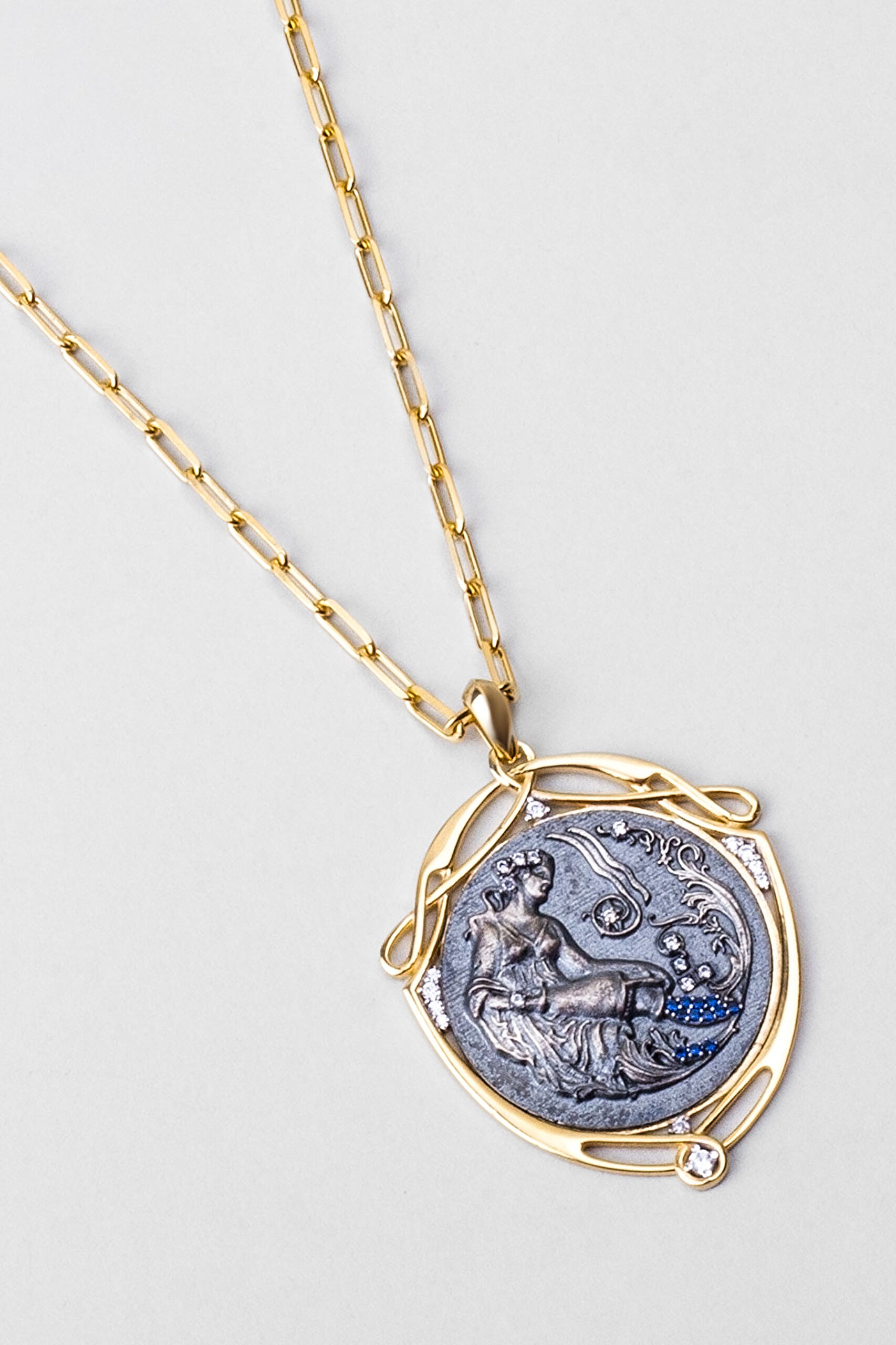 ⁠ Demeter 18 Ayar Sarı Altın Kaplama 60 Cm Gümüş Madalyon Kolye_4}