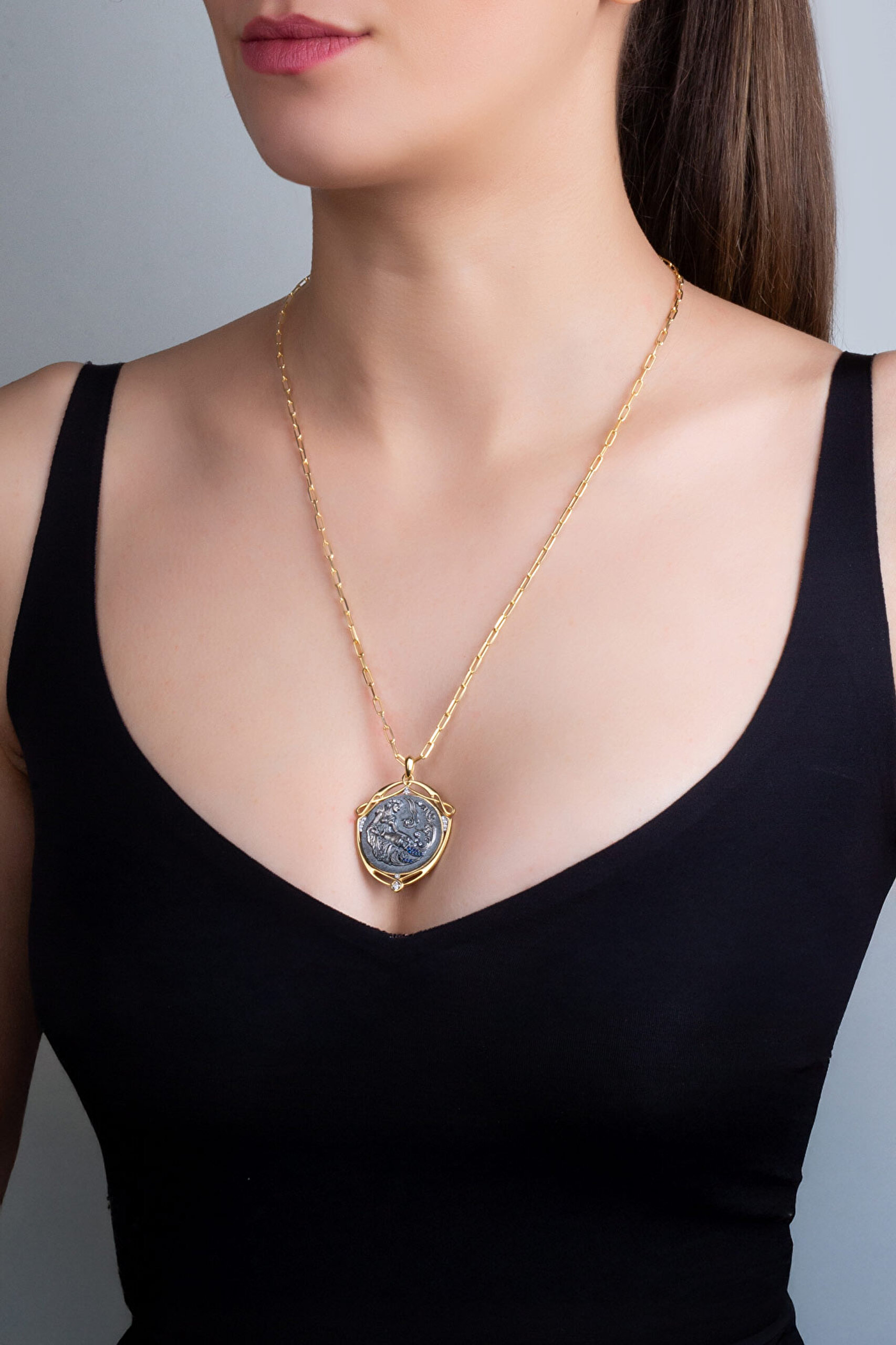 ⁠ Demeter 18 Ayar Sarı Altın Kaplama 60 Cm Gümüş Madalyon Kolye_3}