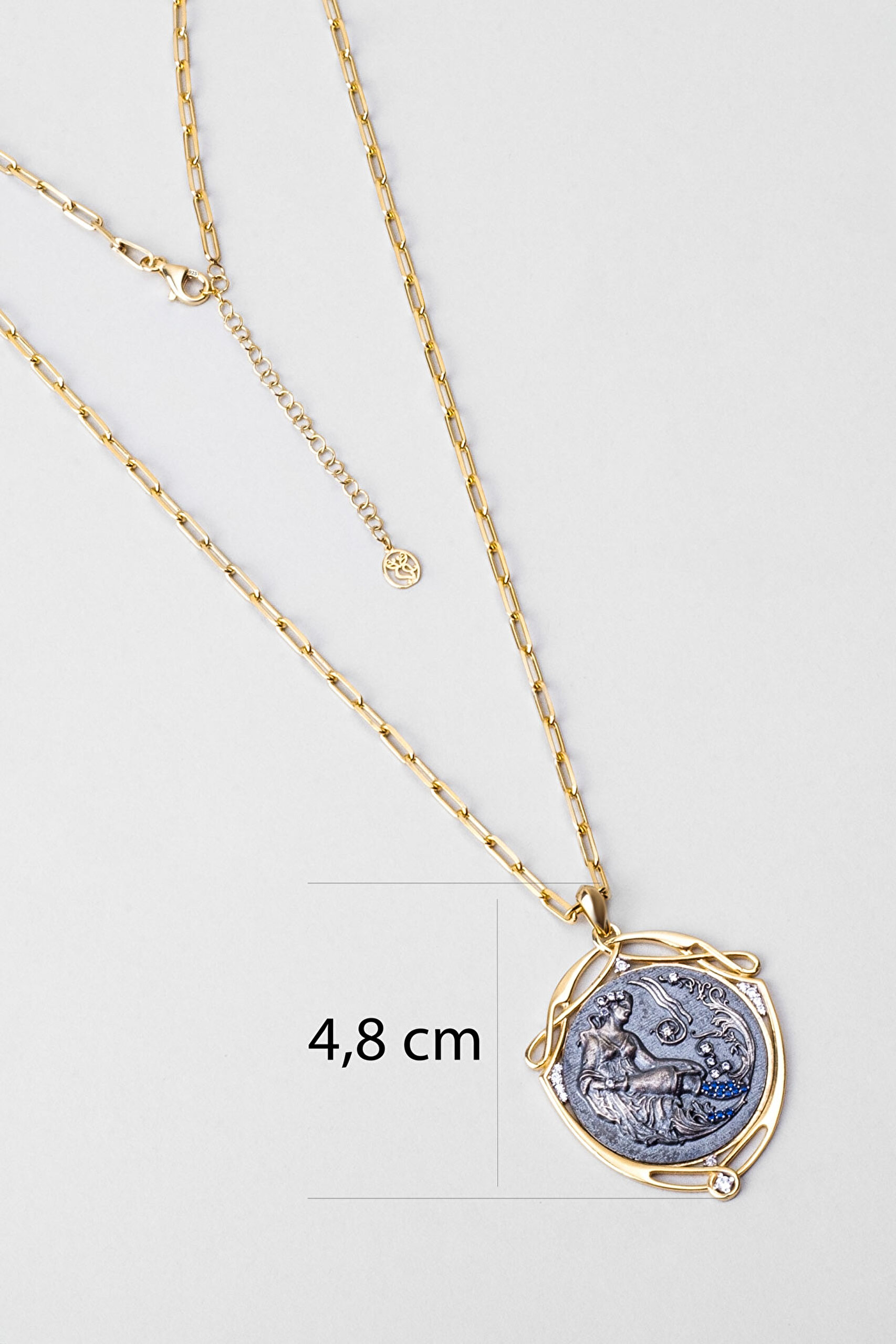 ⁠ Demeter 18 Ayar Sarı Altın Kaplama 60 Cm Gümüş Madalyon Kolye_2}