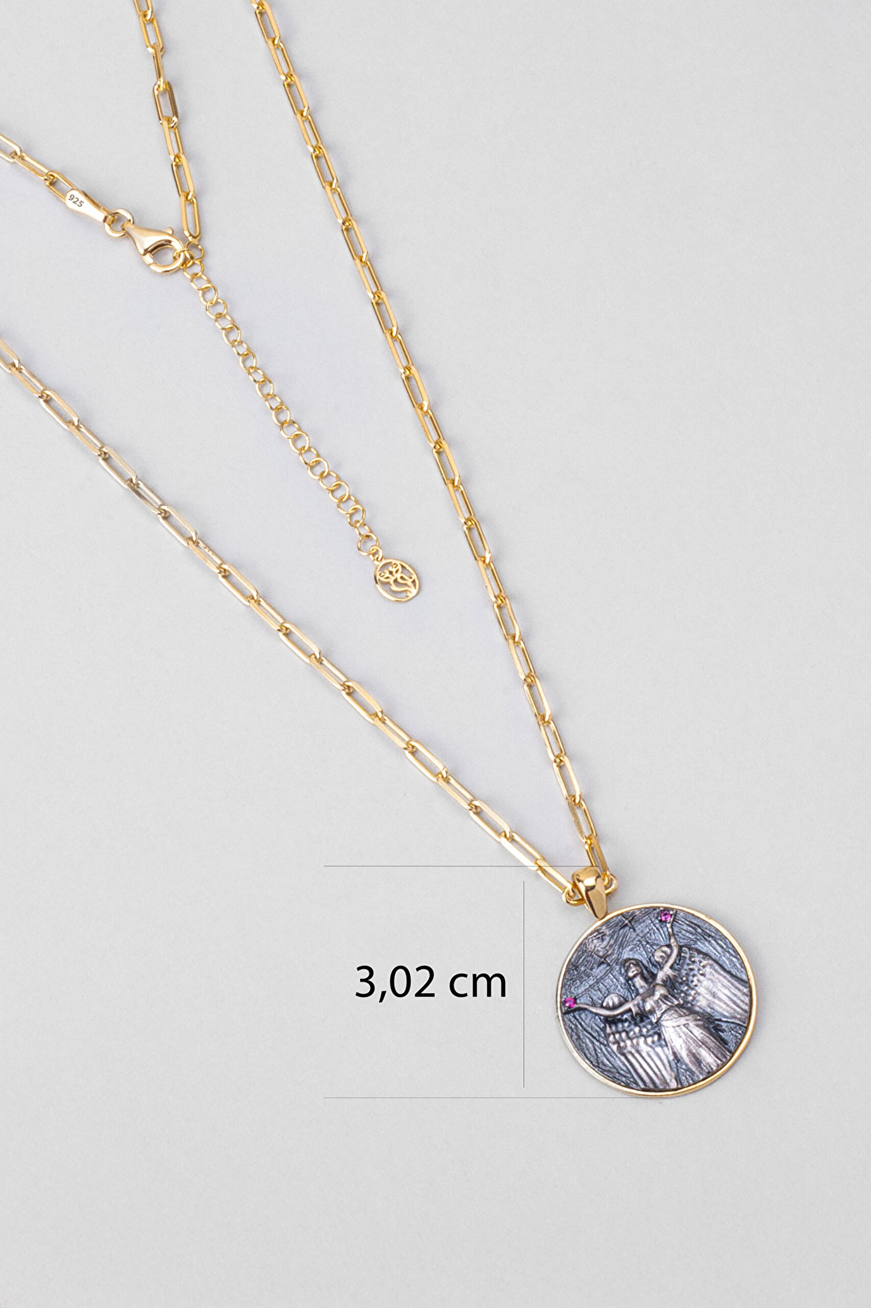 ⁠ Hera 18 Ayar Sarı Altın Kaplama 60 Cm Gümüş Madalyon Kolye_2}
