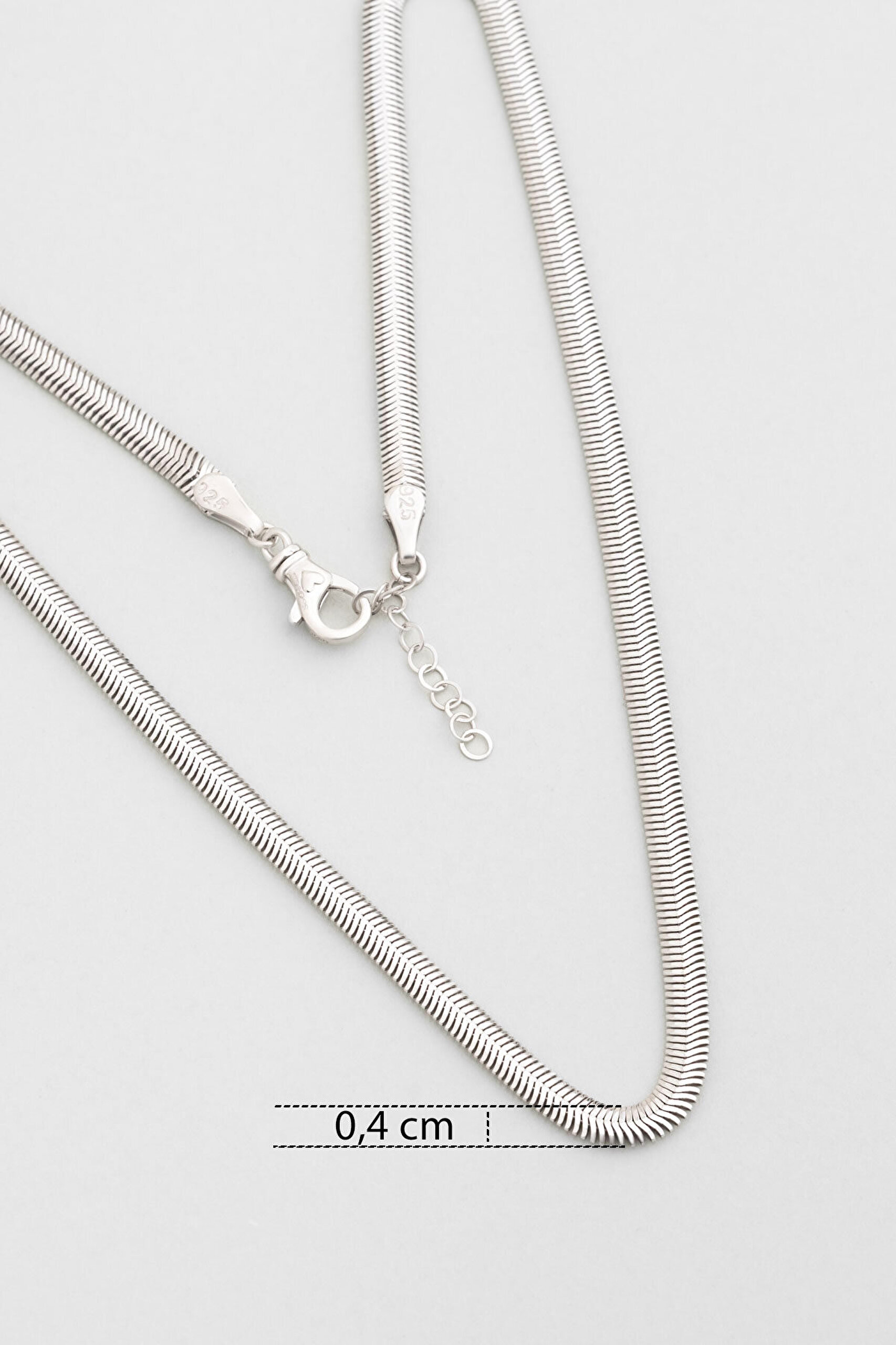 Cashmere 18 Ayar Beyaz Altın Kaplama 43 Cm Gümüş Balık Sırtı Kolye - 2