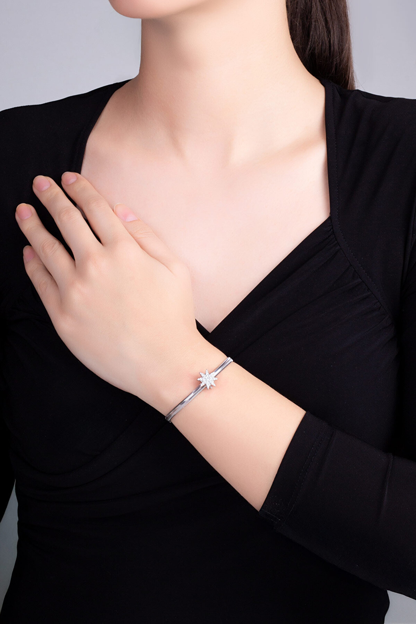 Cashmere 18 Ayar Beyaz Altın Kaplama 19 Cm Gümüş Balık Sırtı Bileklik - 5