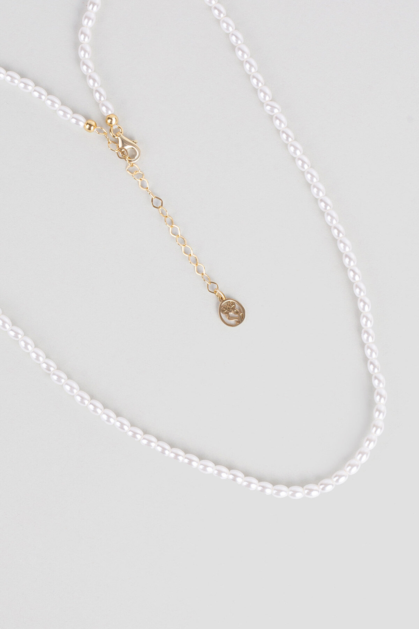 Beyaz İnci 18 Ayar Sarı Altın Kaplama 43 Cm Gümüş Kolye - 0