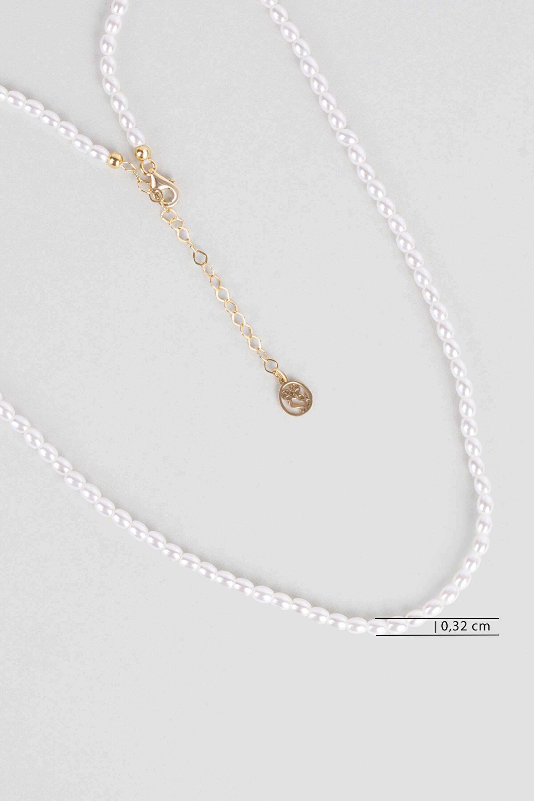 Beyaz İnci 18 Ayar Sarı Altın Kaplama 43 Cm Gümüş Kolye - 2