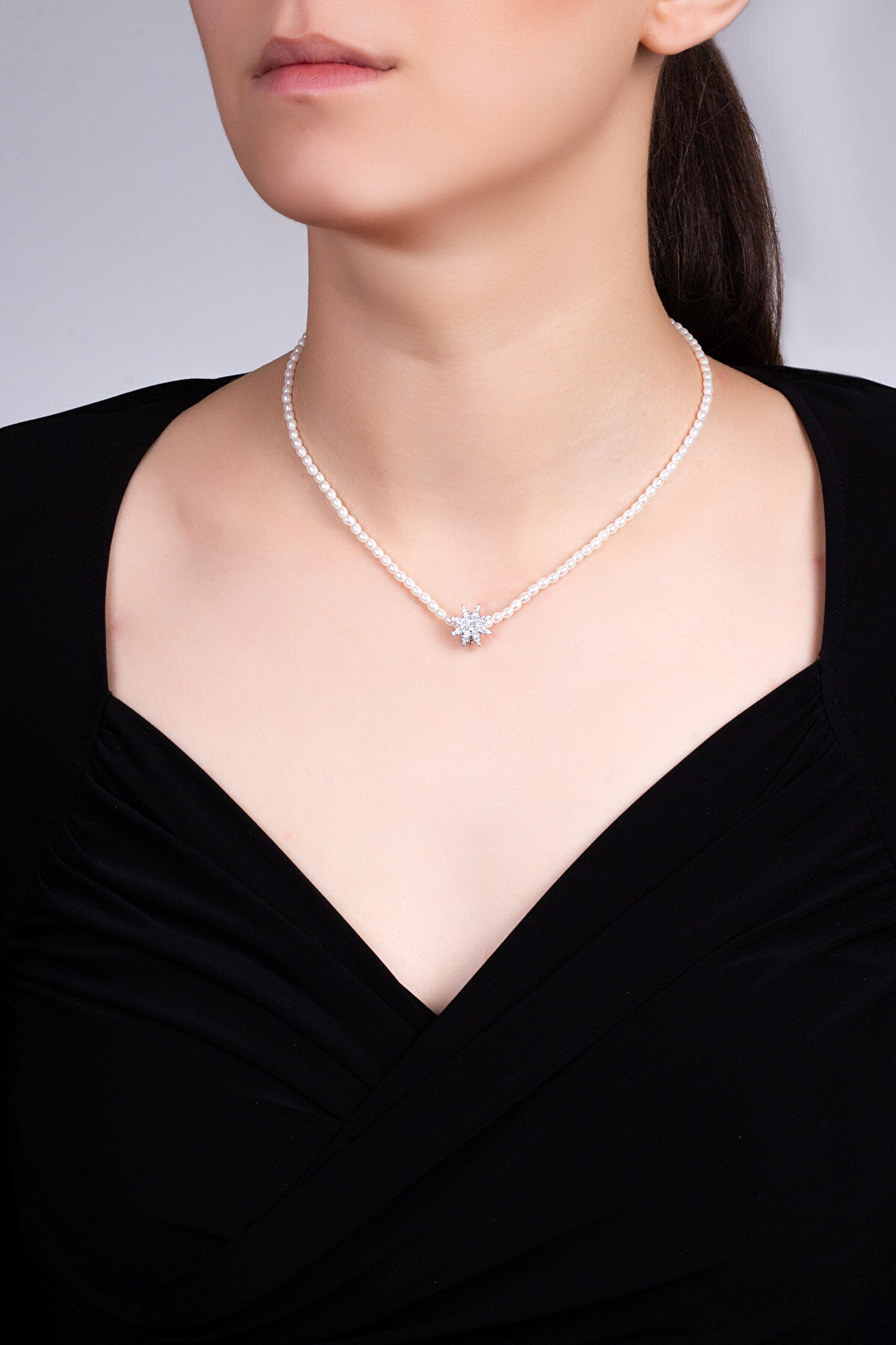 Beyaz İnci 18 Ayar Sarı Altın Kaplama 43 Cm Gümüş Kolye - 5