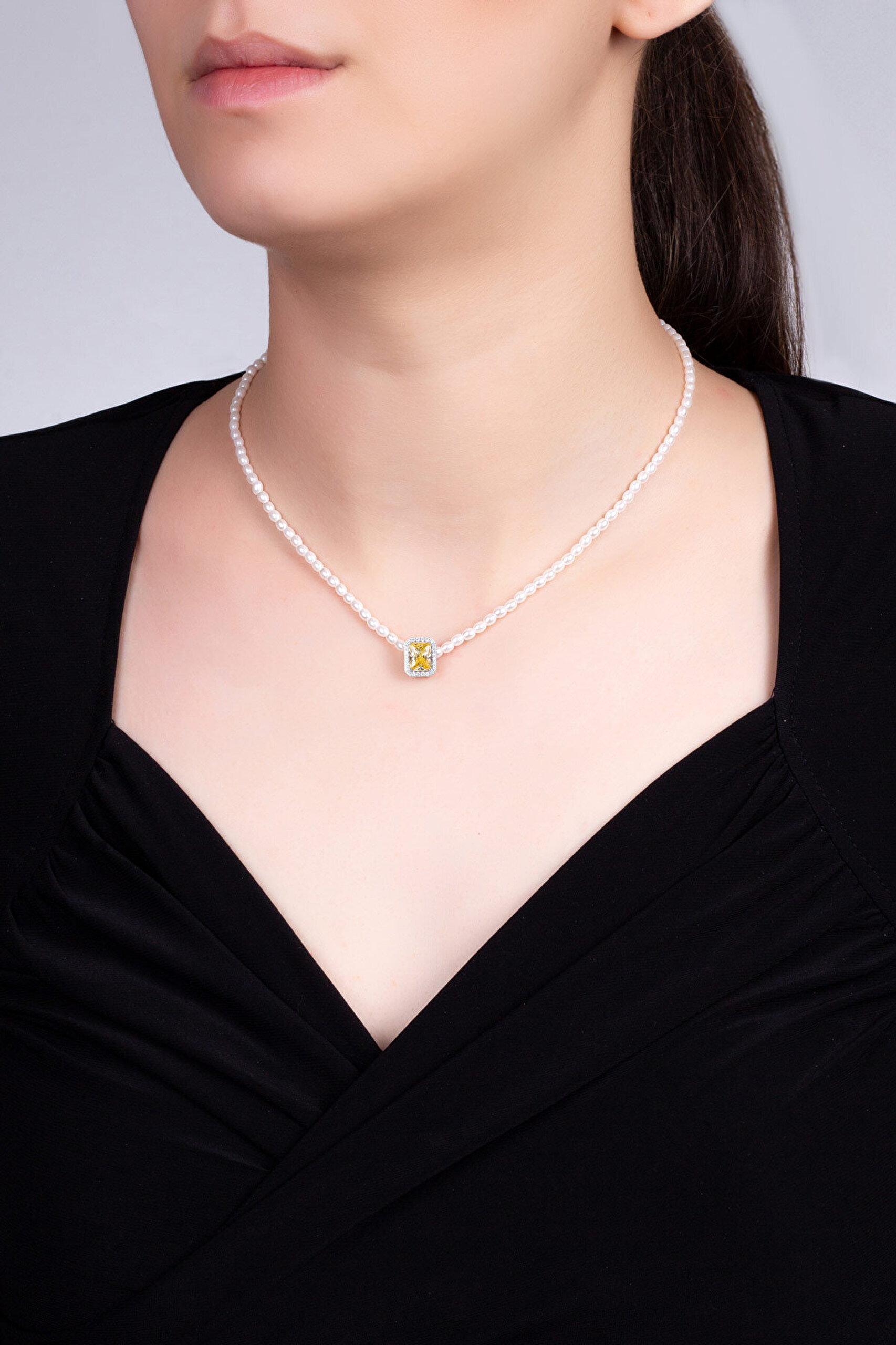 Beyaz İnci 18 Ayar Sarı Altın Kaplama 43 Cm Gümüş Kolye - 3