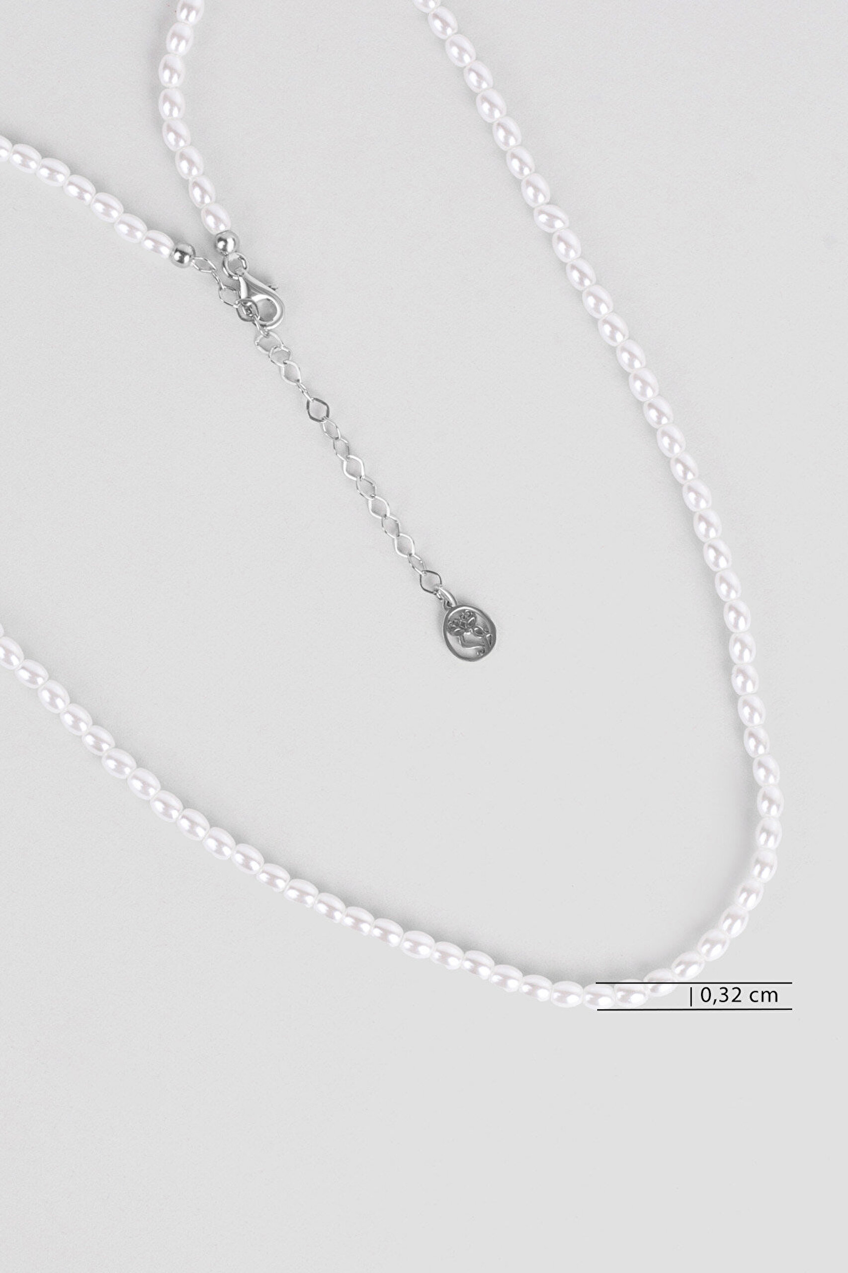 Beyaz İnci 18 Ayar Beyaz Altın Kaplama 43 Cm Gümüş Kolye - 2