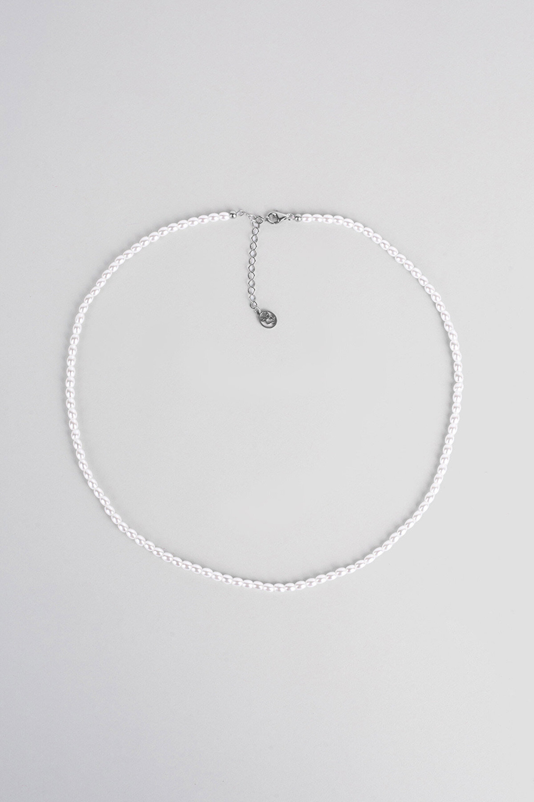 Beyaz İnci 18 Ayar Beyaz Altın Kaplama 43 Cm Gümüş Kolye - 4