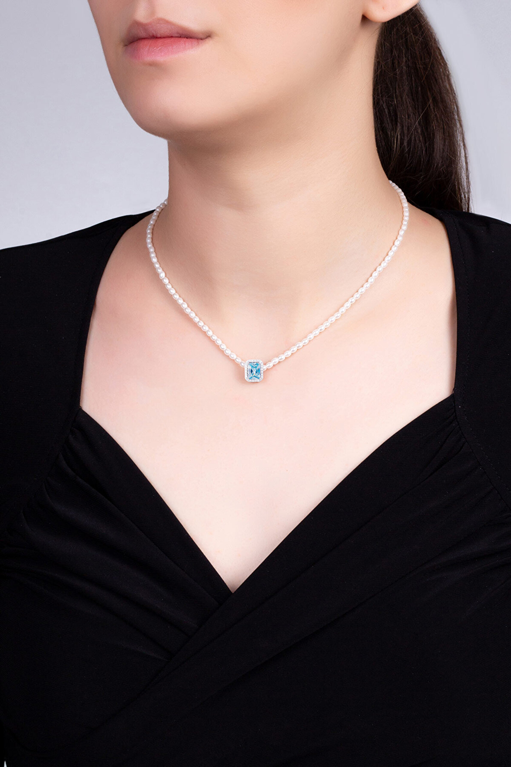 Beyaz İnci 18 Ayar Beyaz Altın Kaplama 43 Cm Gümüş Kolye - 3