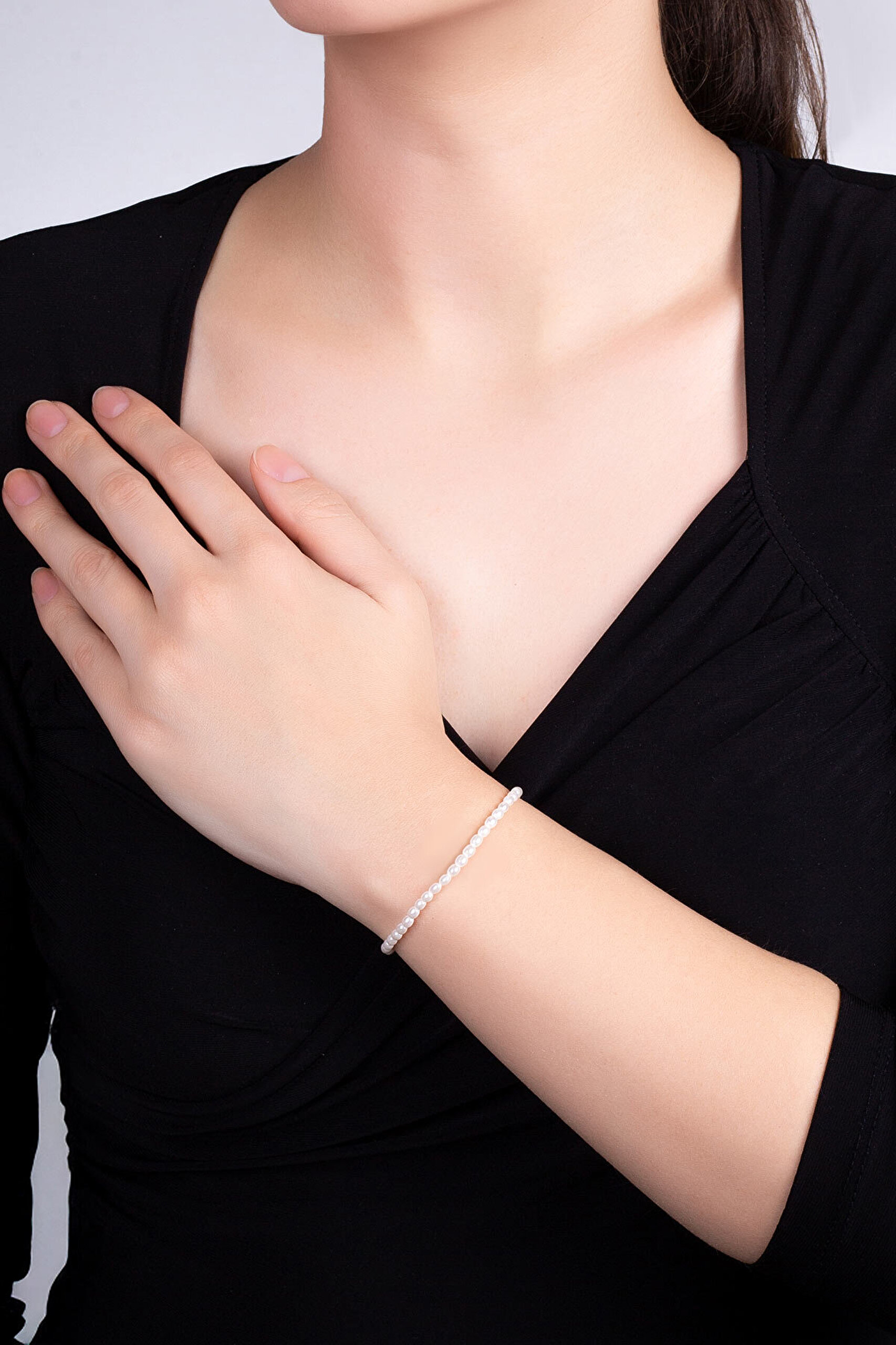 Beyaz İnci 18 Ayar Sarı Altın Kaplama 20 Cm Gümüş Bileklik - 6