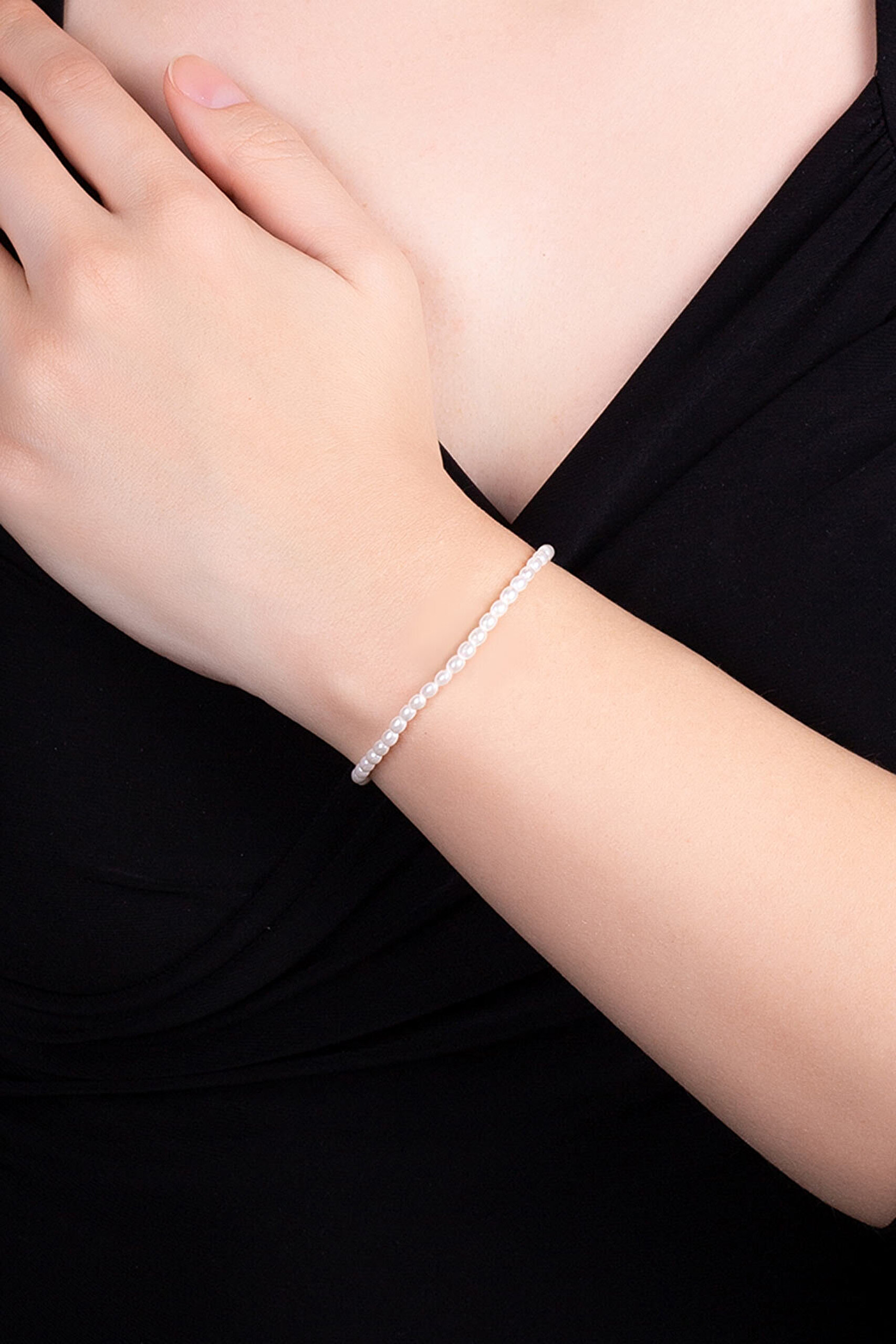 Beyaz İnci 18 Ayar Sarı Altın Kaplama 20 Cm Gümüş Bileklik - 1