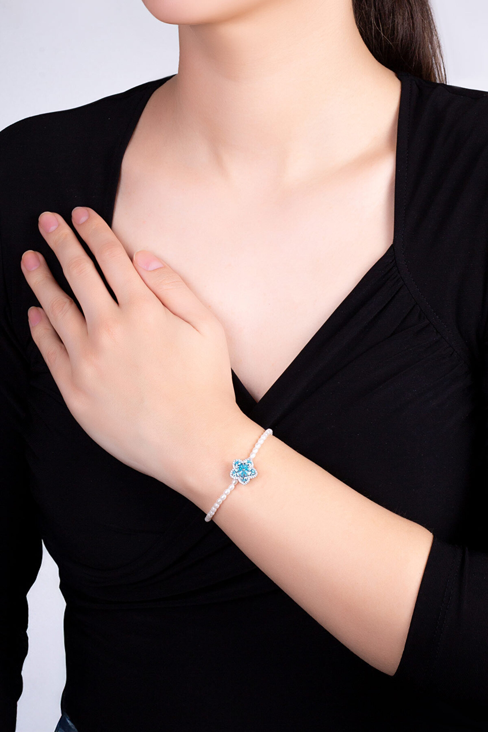 Beyaz İnci 18 Ayar Beyaz Altın Kaplama 20 Cm Gümüş Bileklik - 3