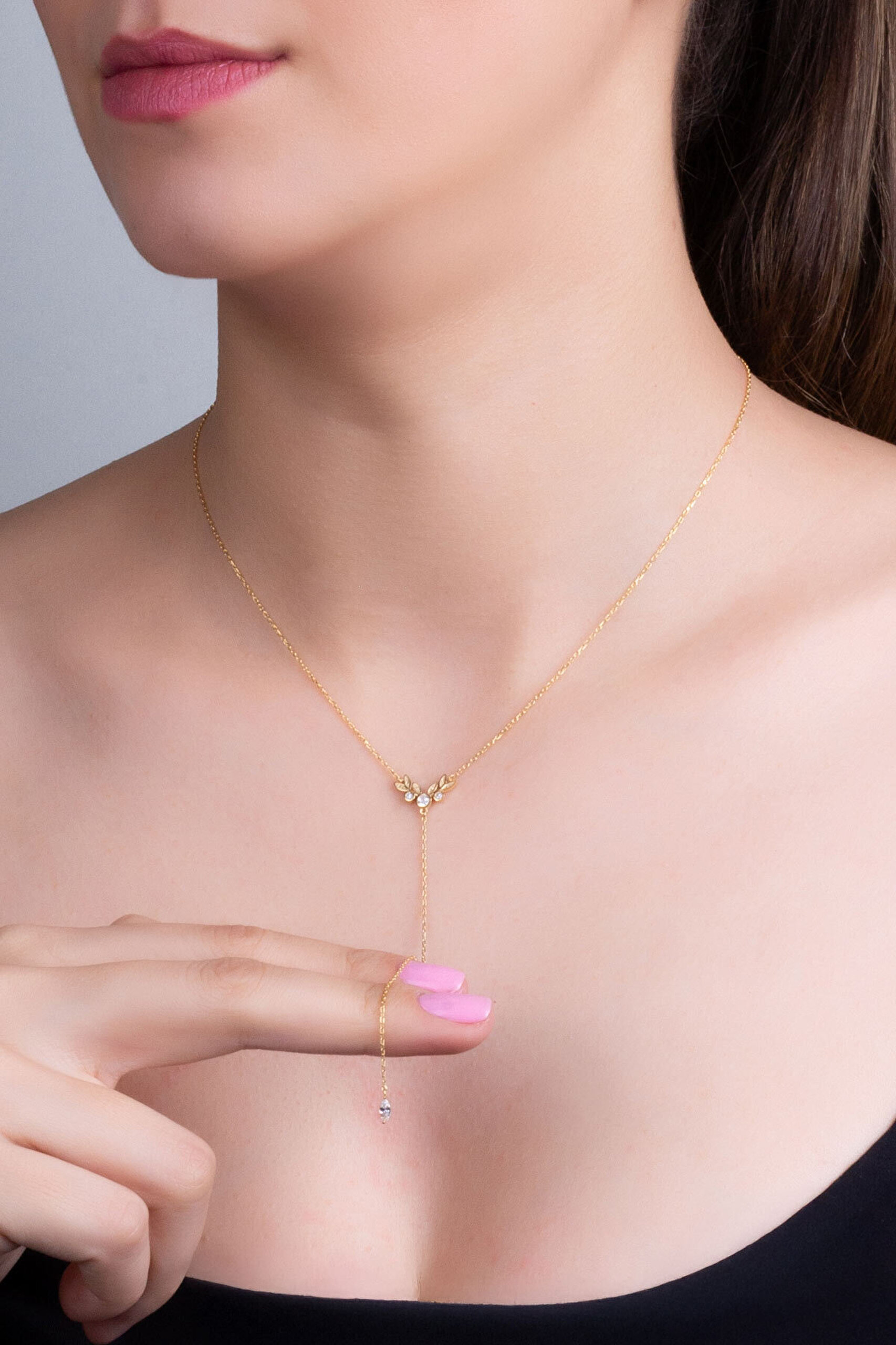 Sarmaşık 18 Ayar Sarı Altın Kaplama 44 Cm Gümüş Y Kolye - 0