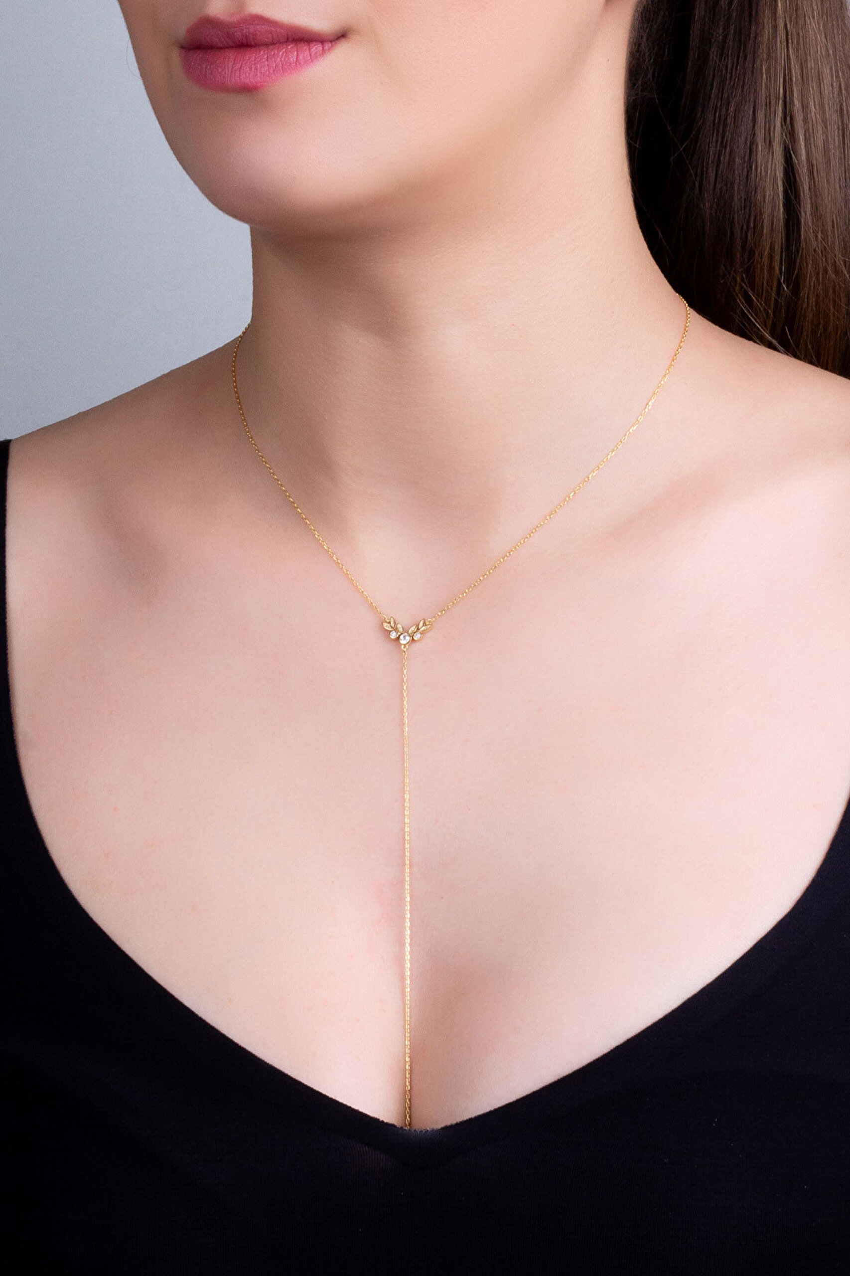 Sarmaşık 18 Ayar Sarı Altın Kaplama 44 Cm Gümüş Y Kolye - 2