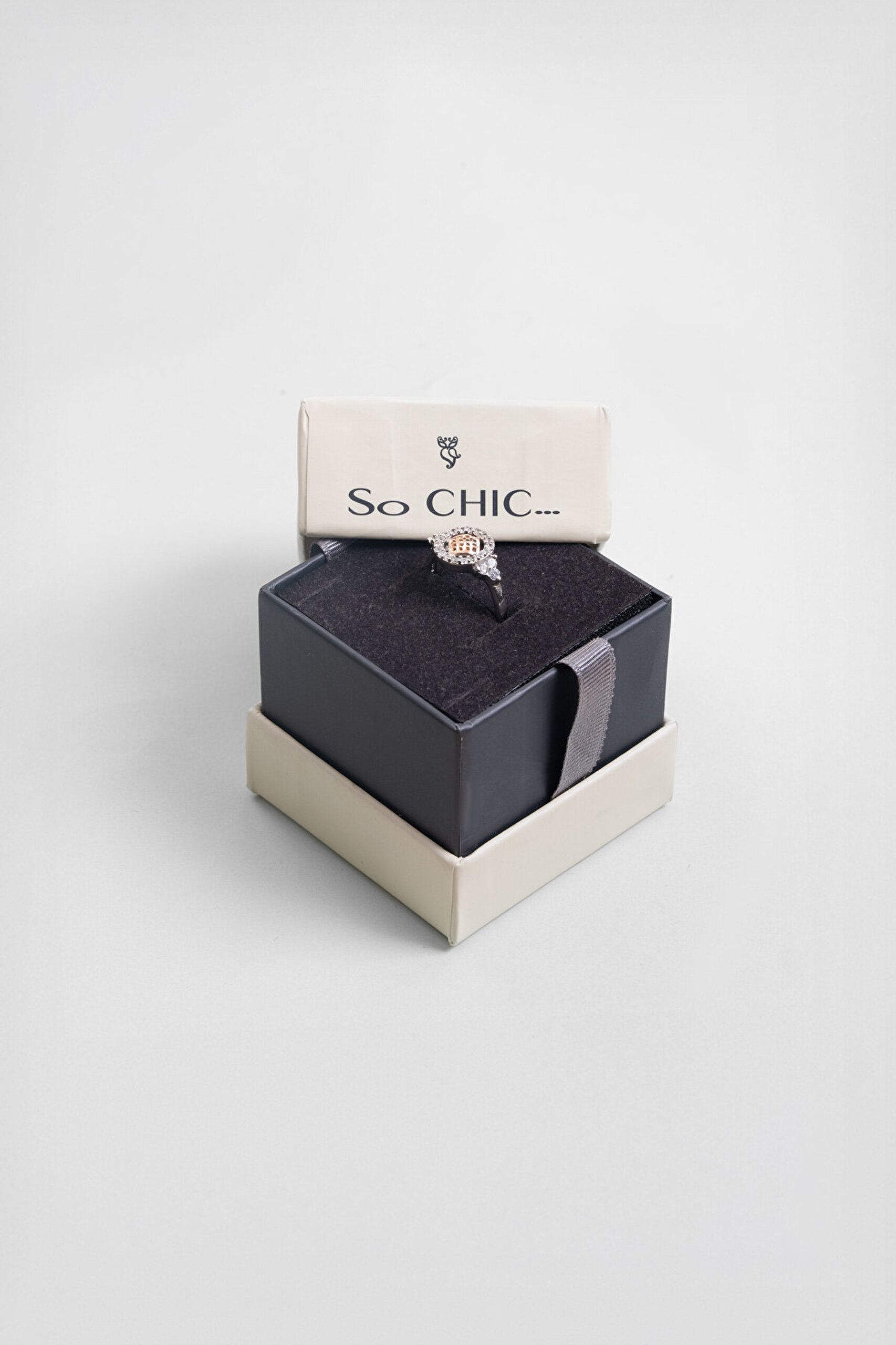 Vintage 18 Ayar Rose ve Beyaz Altın Kaplama Gümüş Yüzük - 2