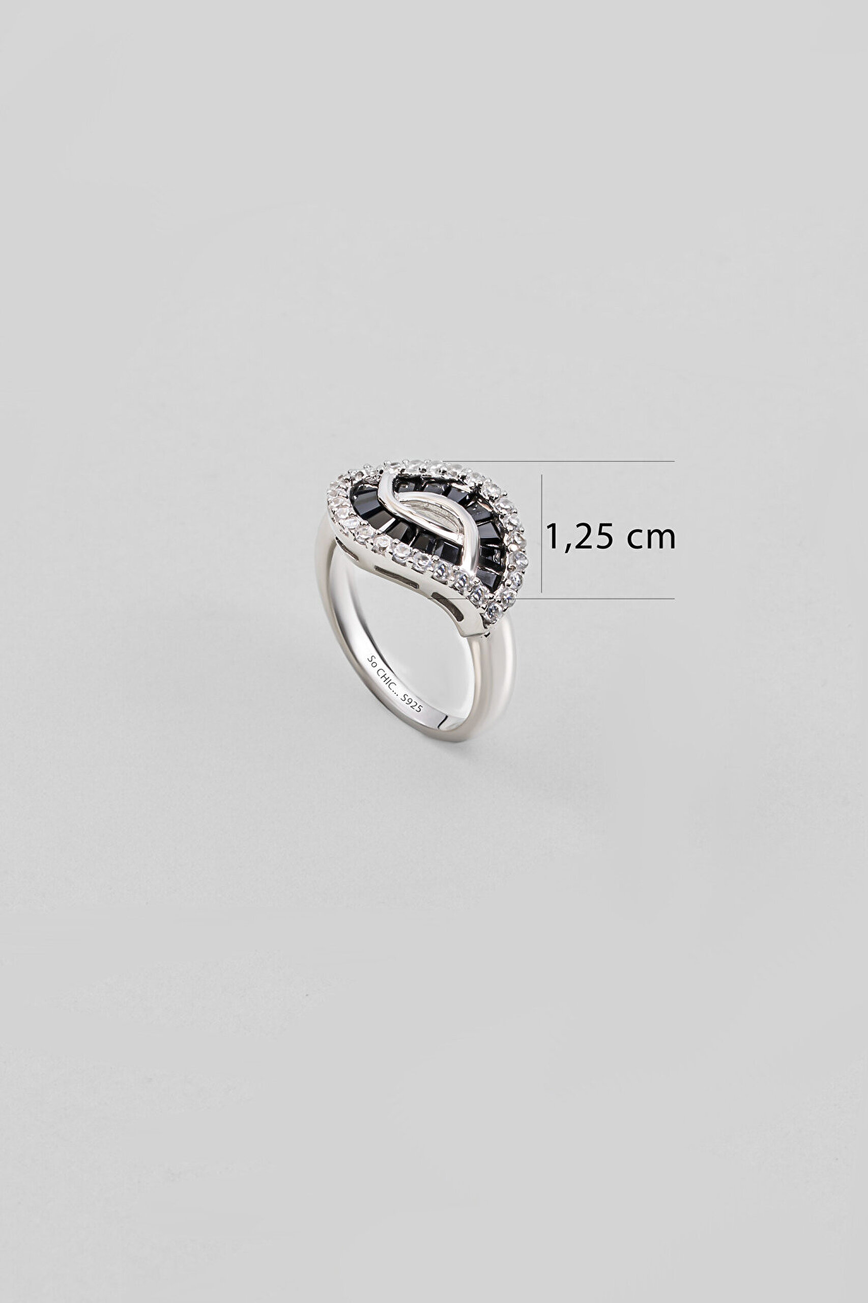 Modern Siyah 18 Ayar Beyaz Altın Kaplama Gümüş Yüzük - 1