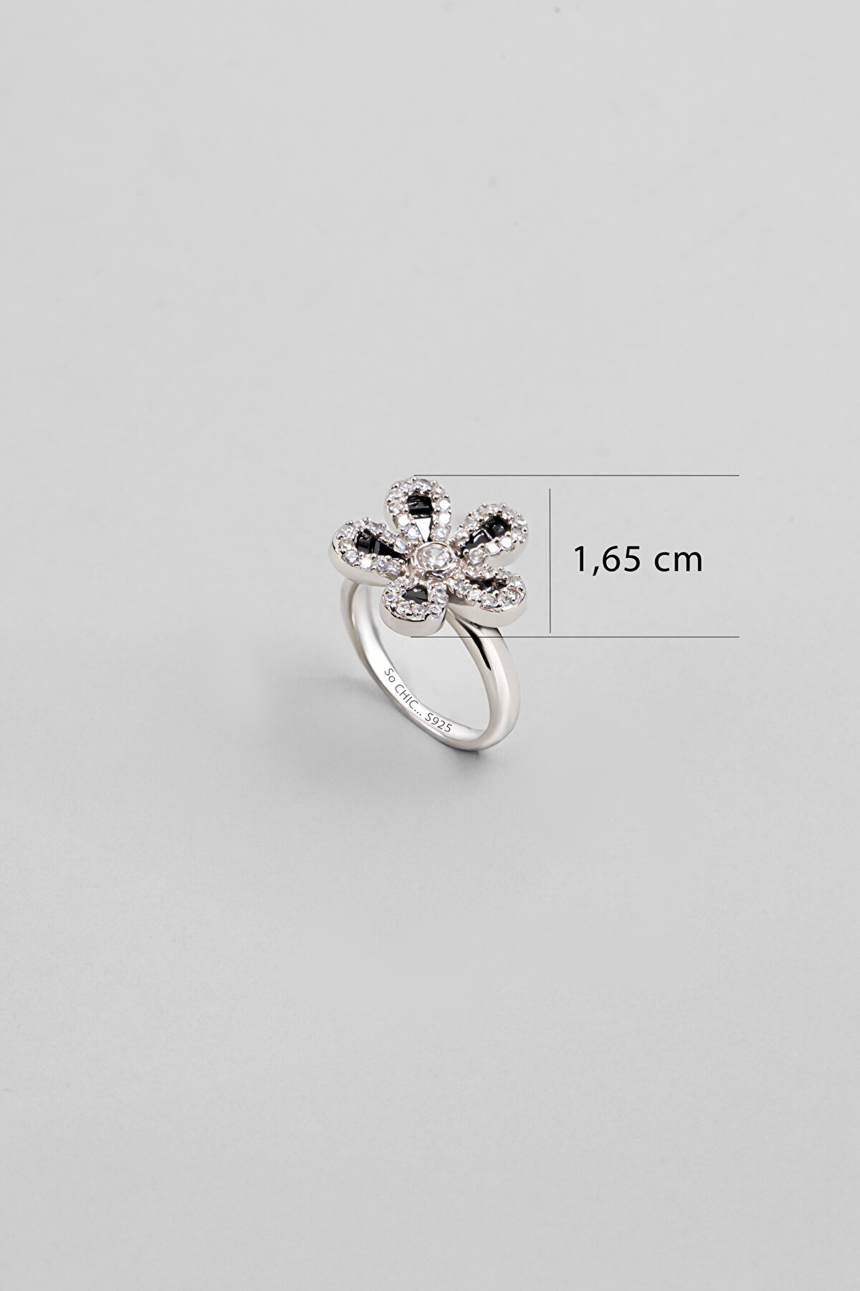 Yonca Çiçeği 18 Ayar Beyaz Altın Kaplama Gümüş Yüzük - 1