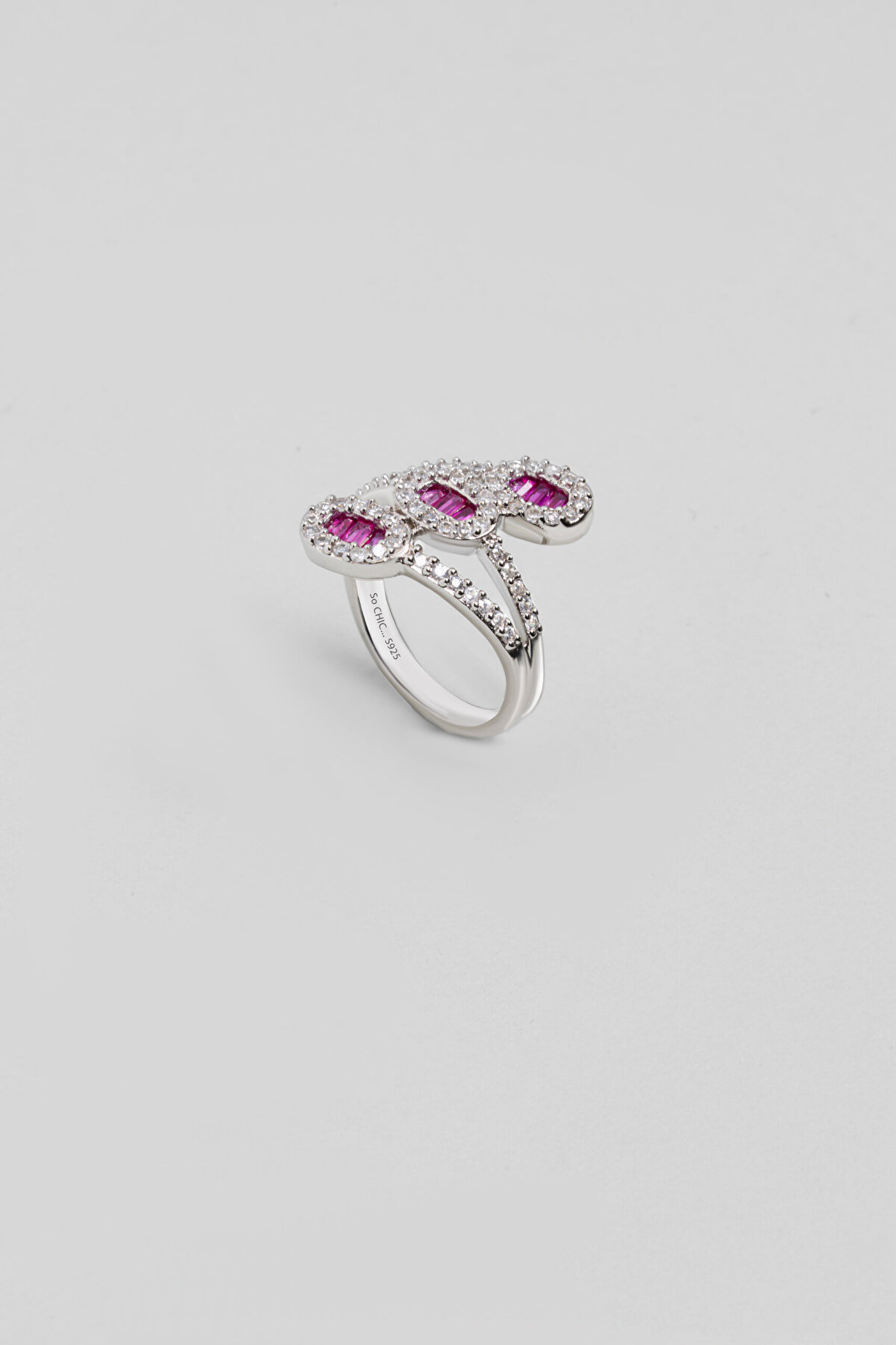 So CHIC... Zirkonu Taşlı 18 Ayar Beyaz Altın Kaplama Gümüş Yüzük - 0