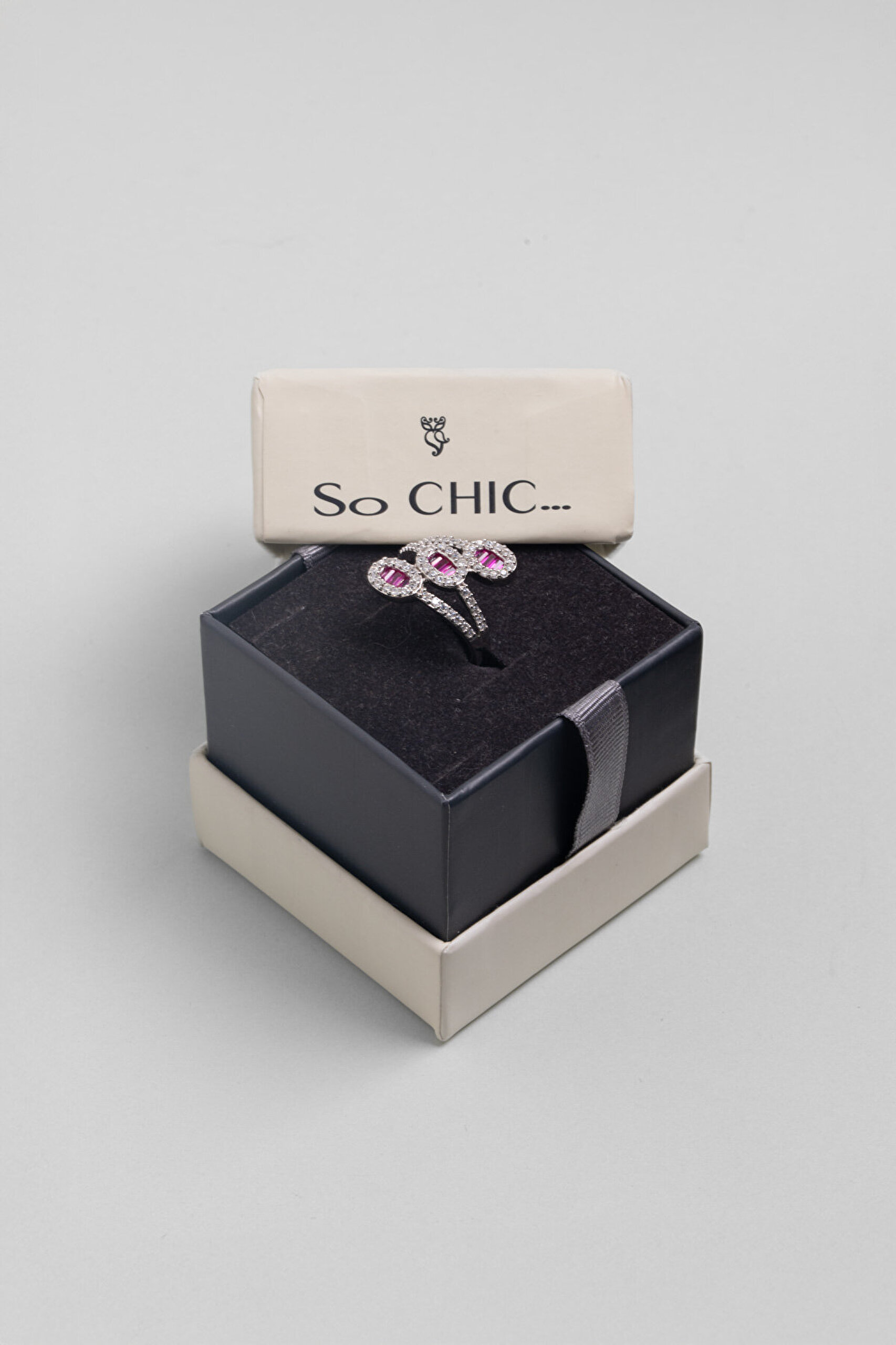 So CHIC... Zirkonu Taşlı 18 Ayar Beyaz Altın Kaplama Gümüş Yüzük - 2