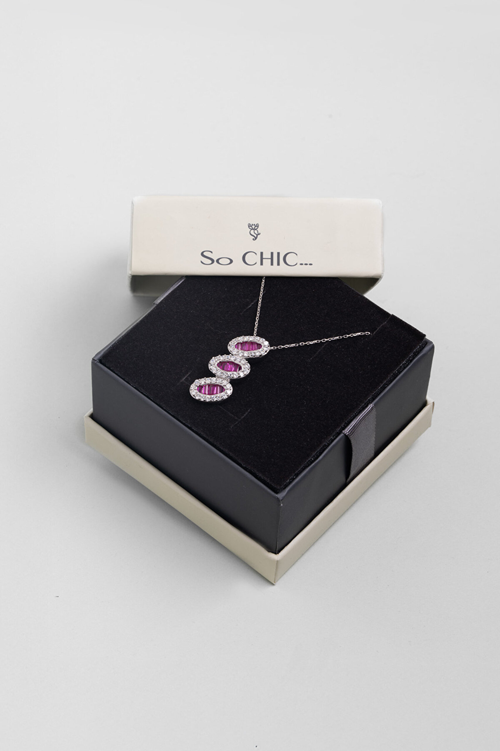 So CHIC... Zirkonu Taşlı 18 Ayar Beyaz Altın Kaplama 43 Cm Gümüş Kolye - 3