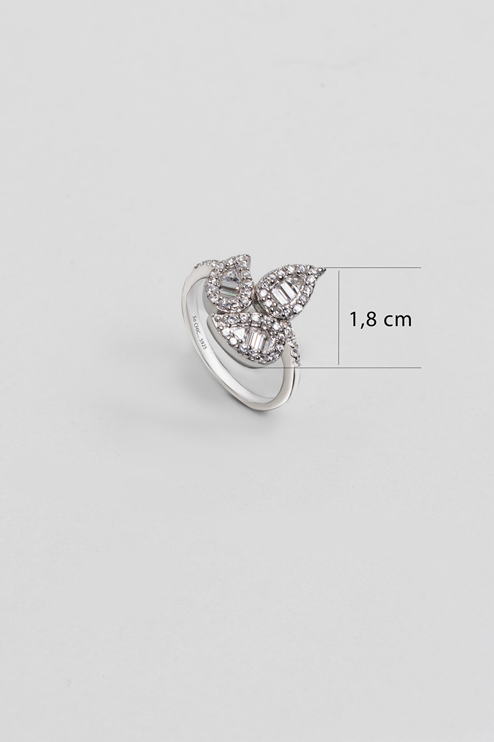 Zambak Yaprağı 18 Ayar Beyaz Altın Kaplama Gümüş Yüzük - 1