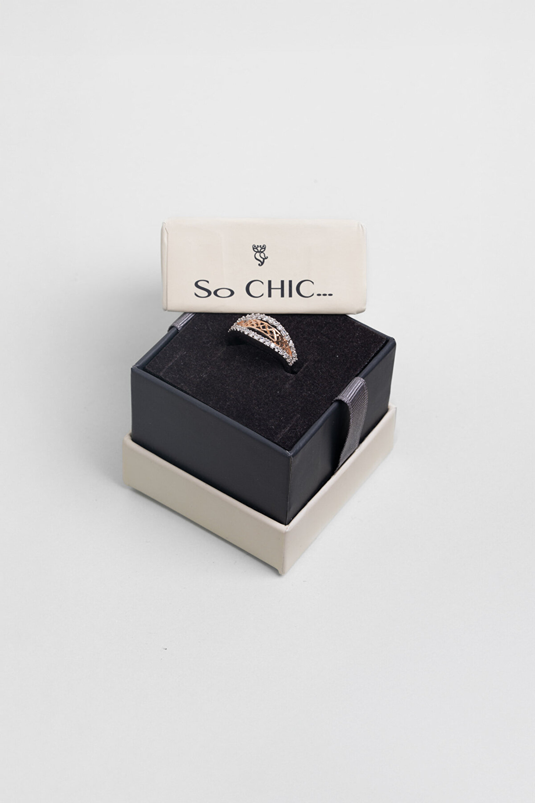 Modern Stil 18 Ayar Rose ve Beyaz Altın Kaplama Gümüş Yüzük - 2