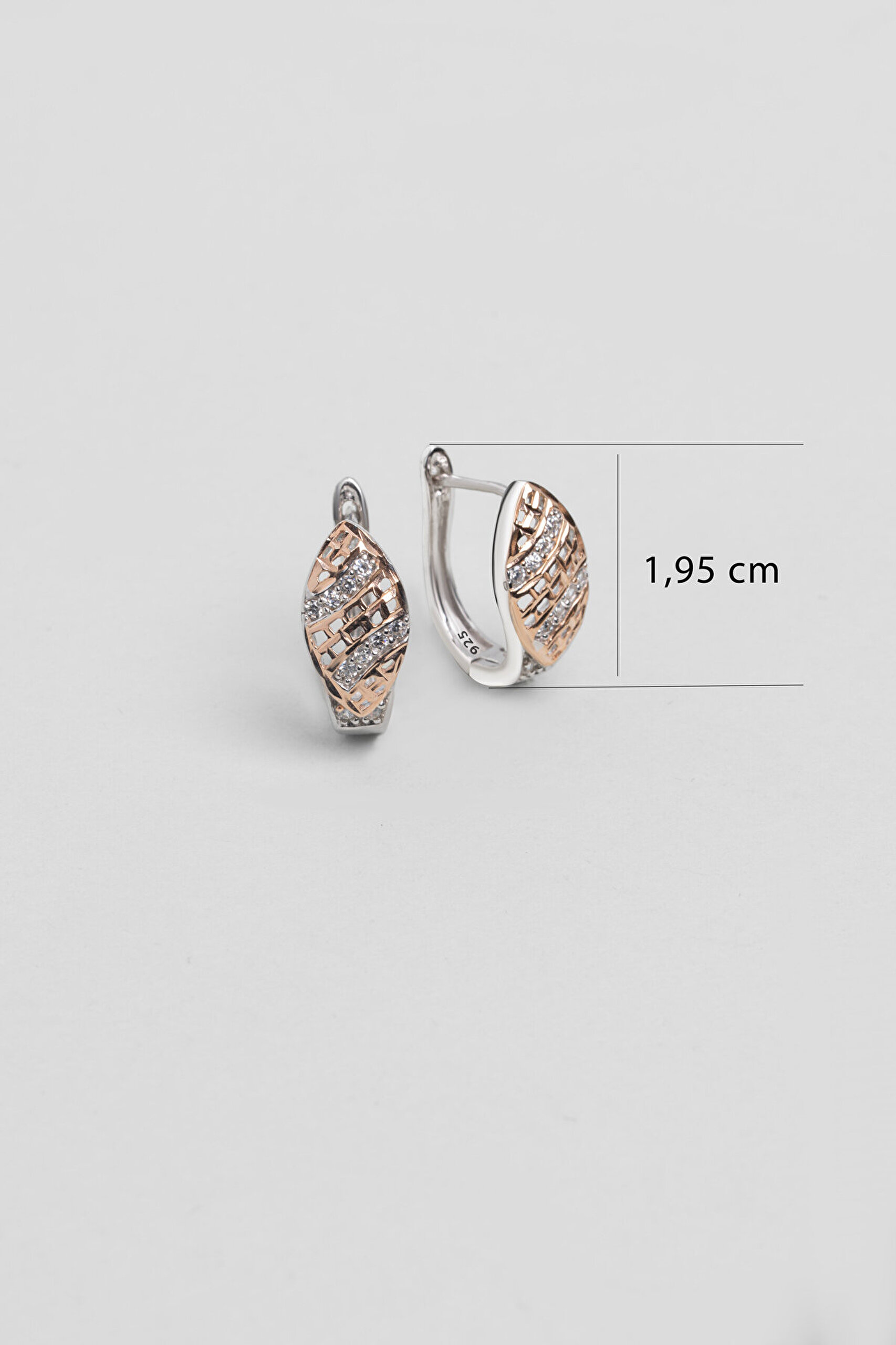 Zamansız Tasarım 18 Ayar Rose ve Beyaz Altın Kaplama Gümüş Küpe - 1