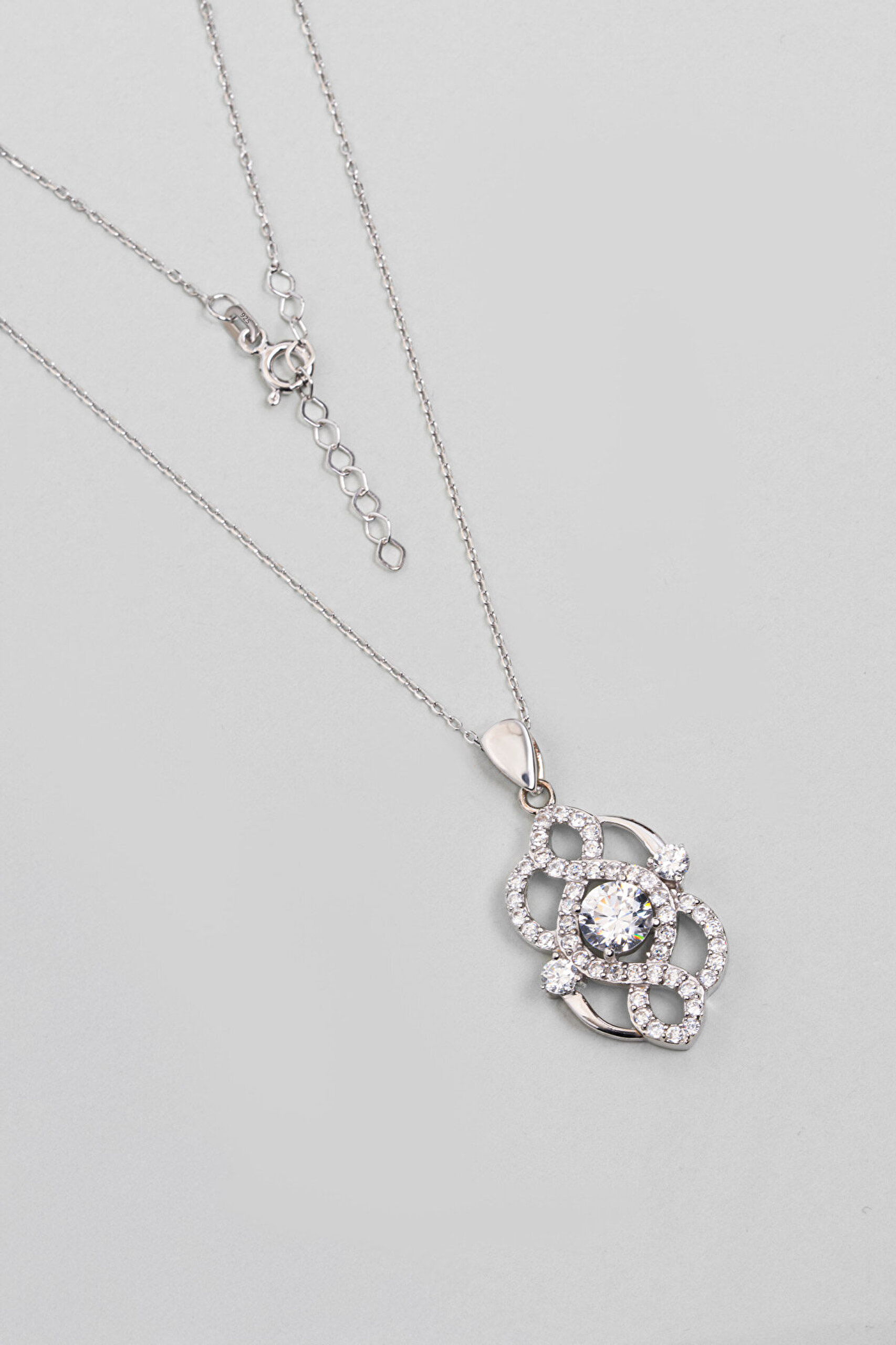 Otantik Tasarım 18 Ayar Beyaz Altın Kaplama 43 Cm Gümüş Kolye - 0