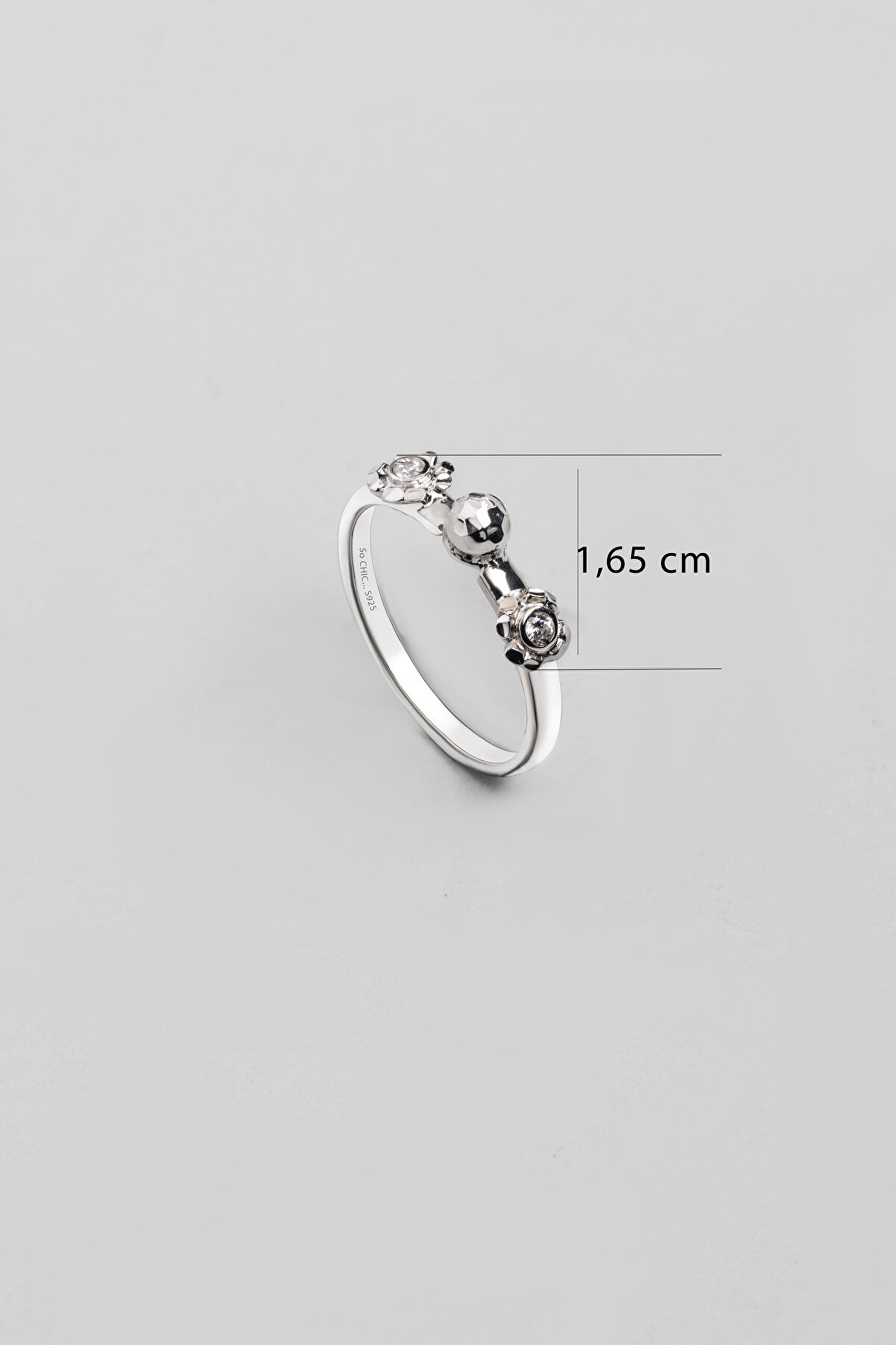 Çiçek Dalı 18 Ayar Beyaz Altın Kaplama Gümüş Minimal Yüzük - 1