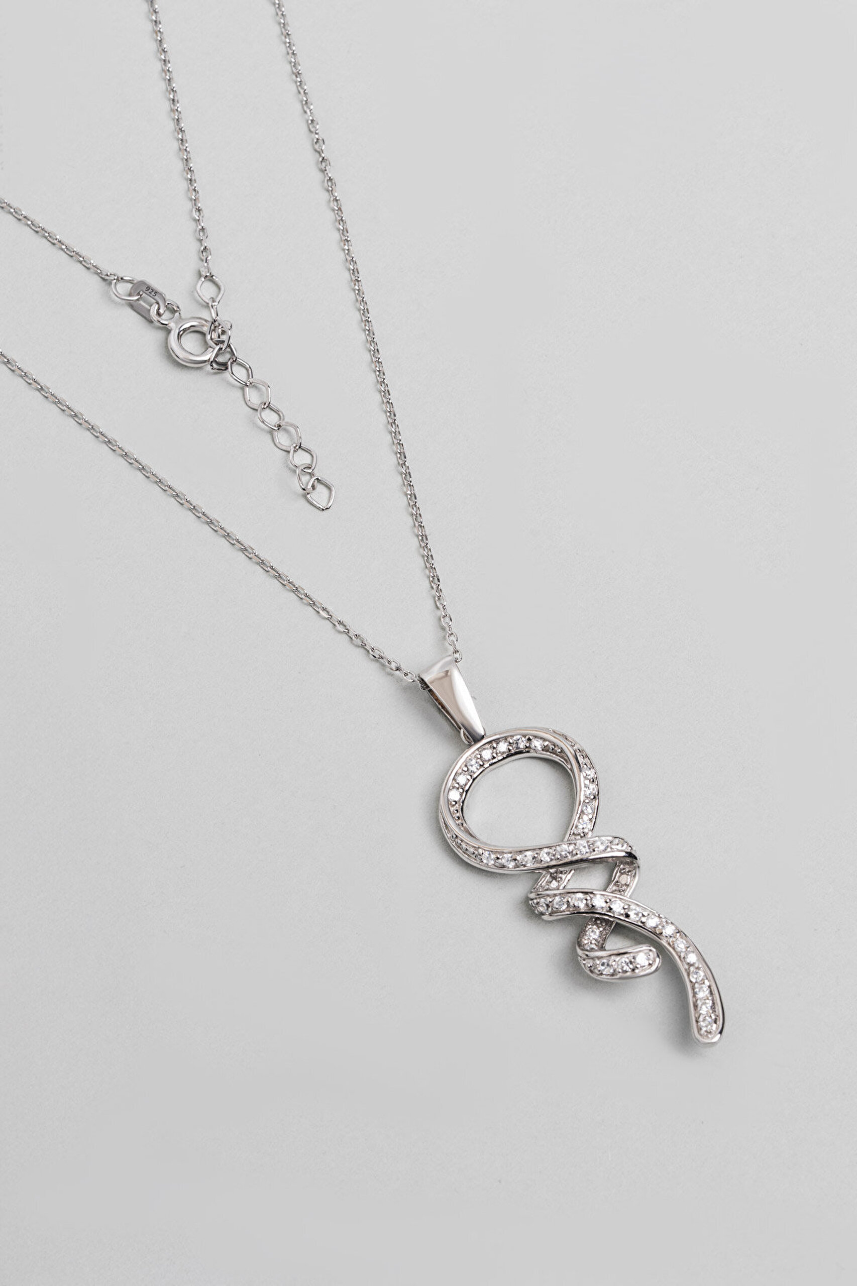 Modern Tasarım 18 Ayar Beyaz Altın Kaplama 43 Cm Gümüş Kolye - 0