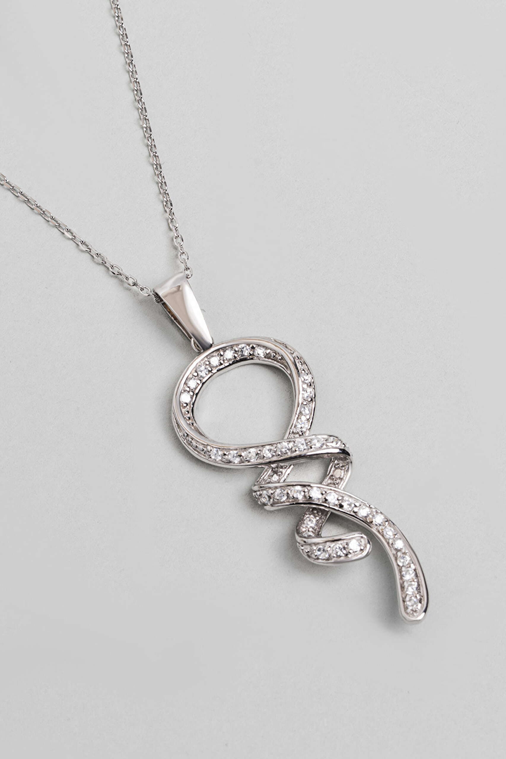 Modern Tasarım 18 Ayar Beyaz Altın Kaplama 43 Cm Gümüş Kolye - 2