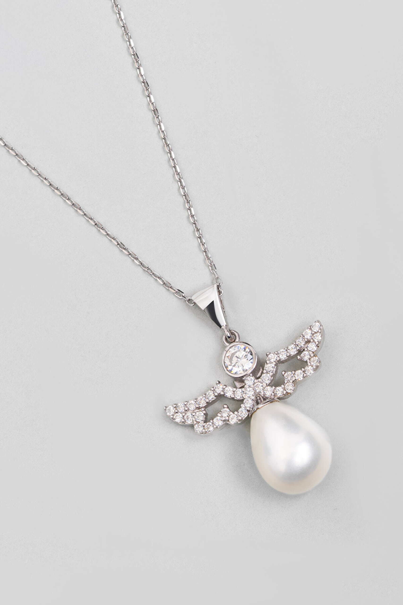 Aşk Meleği 18 Ayar Beyaz Altın Kaplama Gümüş 43 Cm Gümüş Kolye - 2