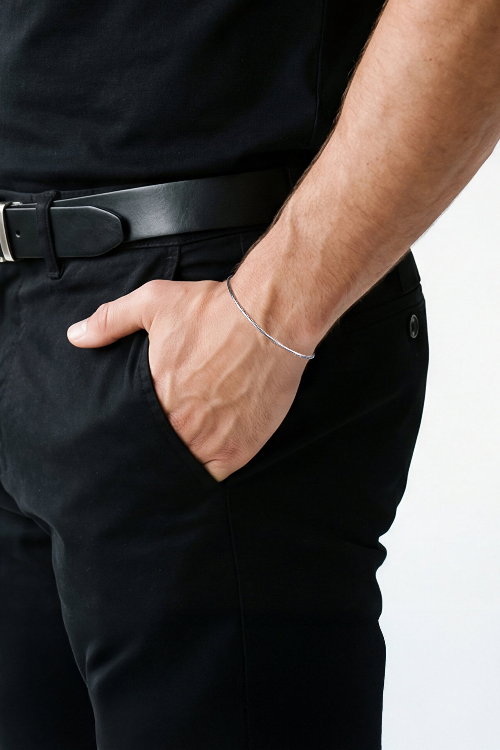 Klasik Stil Oksit Kaplama 21 Cm Gümüş Erkek Zincir Bileklik - 3