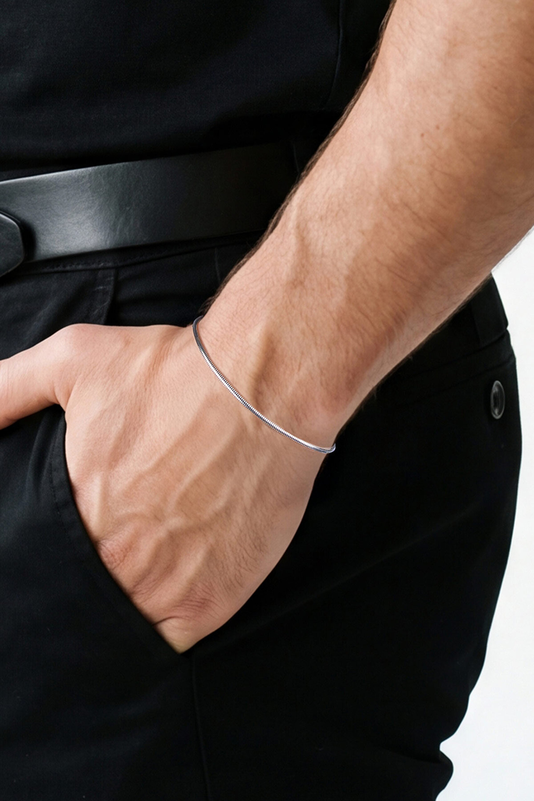 Klasik Stil Oksit Kaplama 21 Cm Gümüş Erkek Zincir Bileklik - 1