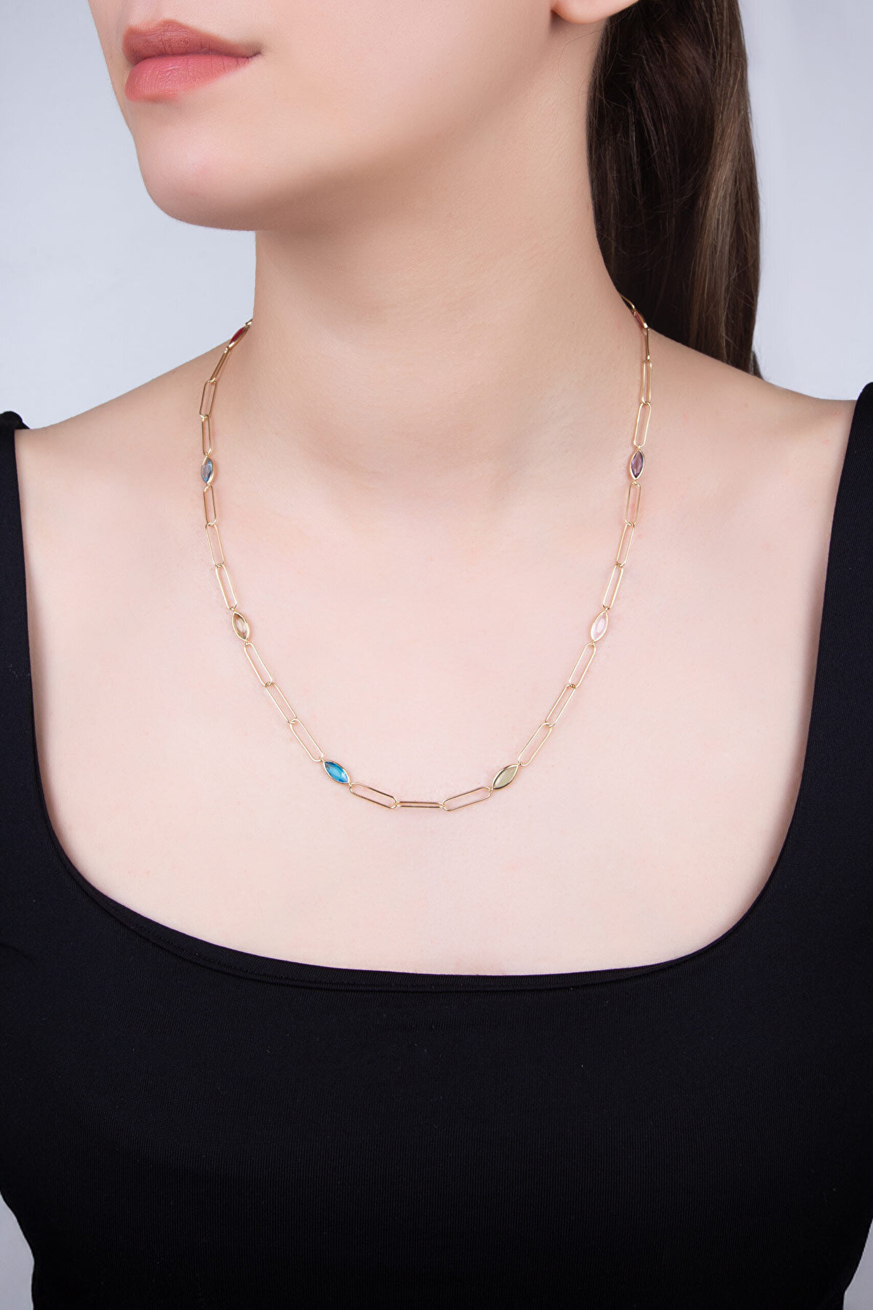 Konfeti 18 Ayar Sarı Altın Kaplama 55 Cm Gümüş Kolye - 3