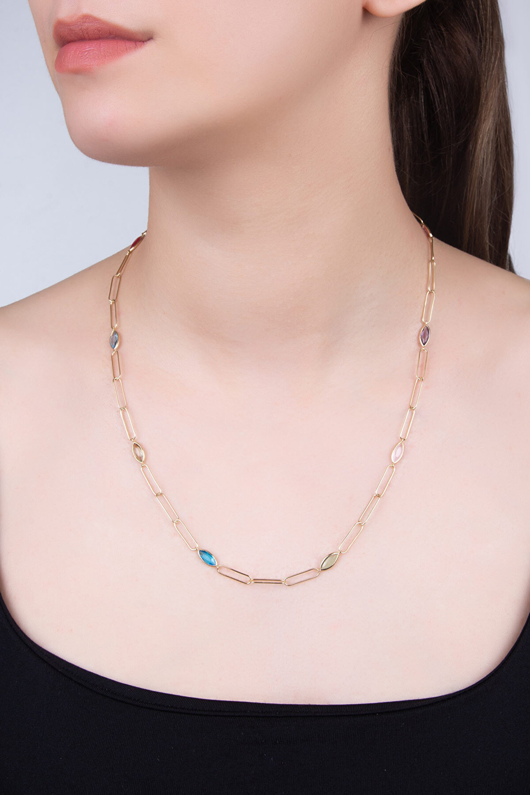 Konfeti 18 Ayar Sarı Altın Kaplama 55 Cm Gümüş Kolye - 1