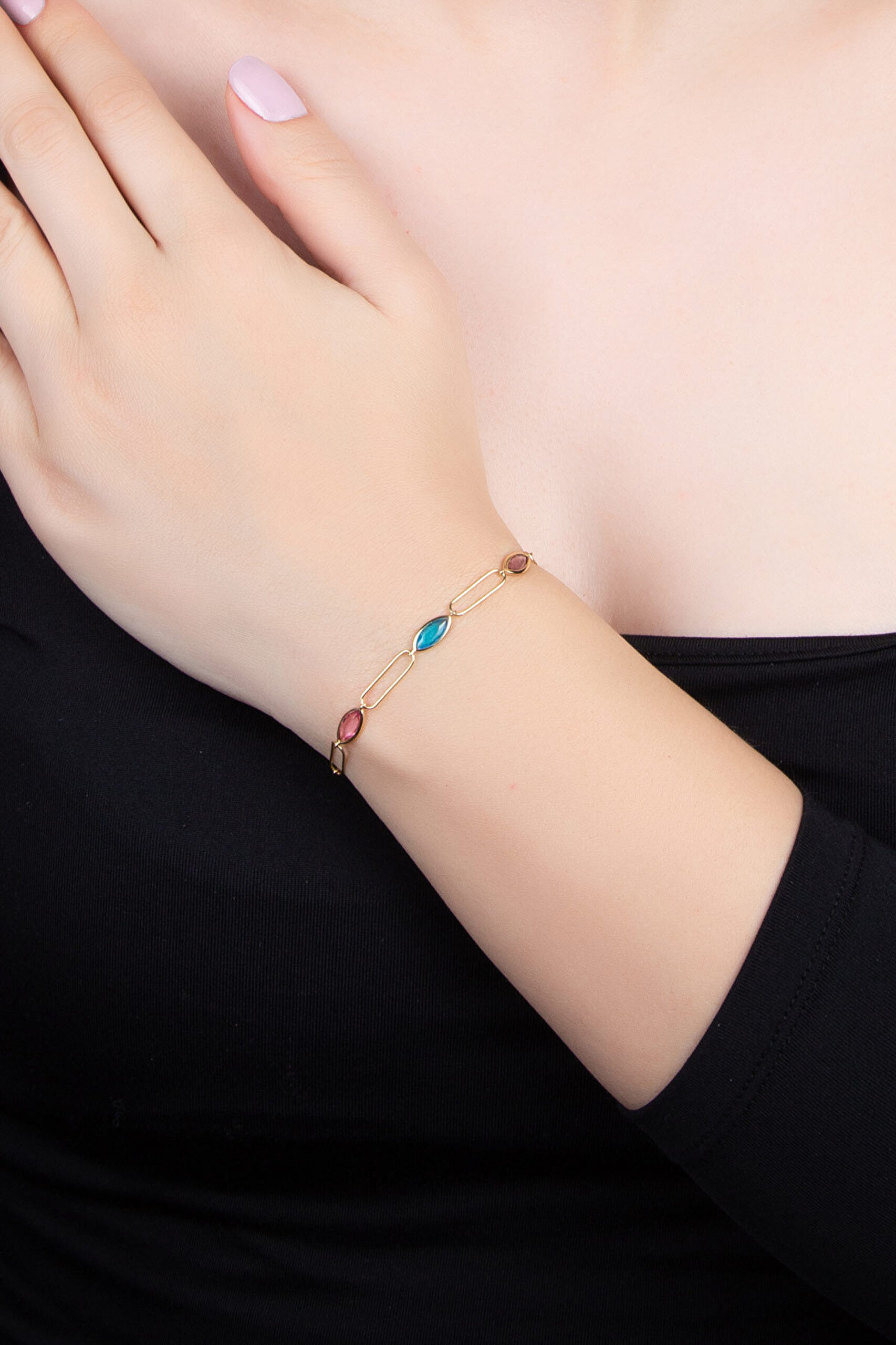 Konfeti 18 Ayar Sarı Altın Kaplama 19 Cm Gümüş Bileklik - 1