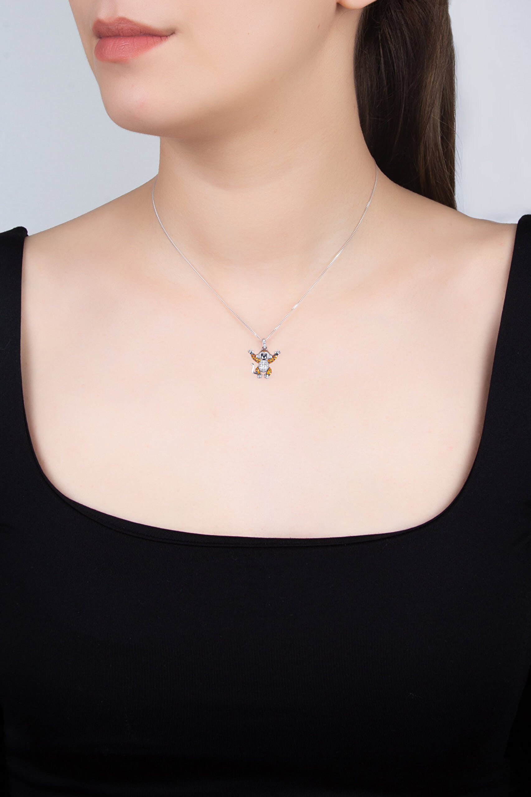 Sevimli Punch 18 Ayar Beyaz Altın Kaplama 42 Cm Gümüş Kolye - 4