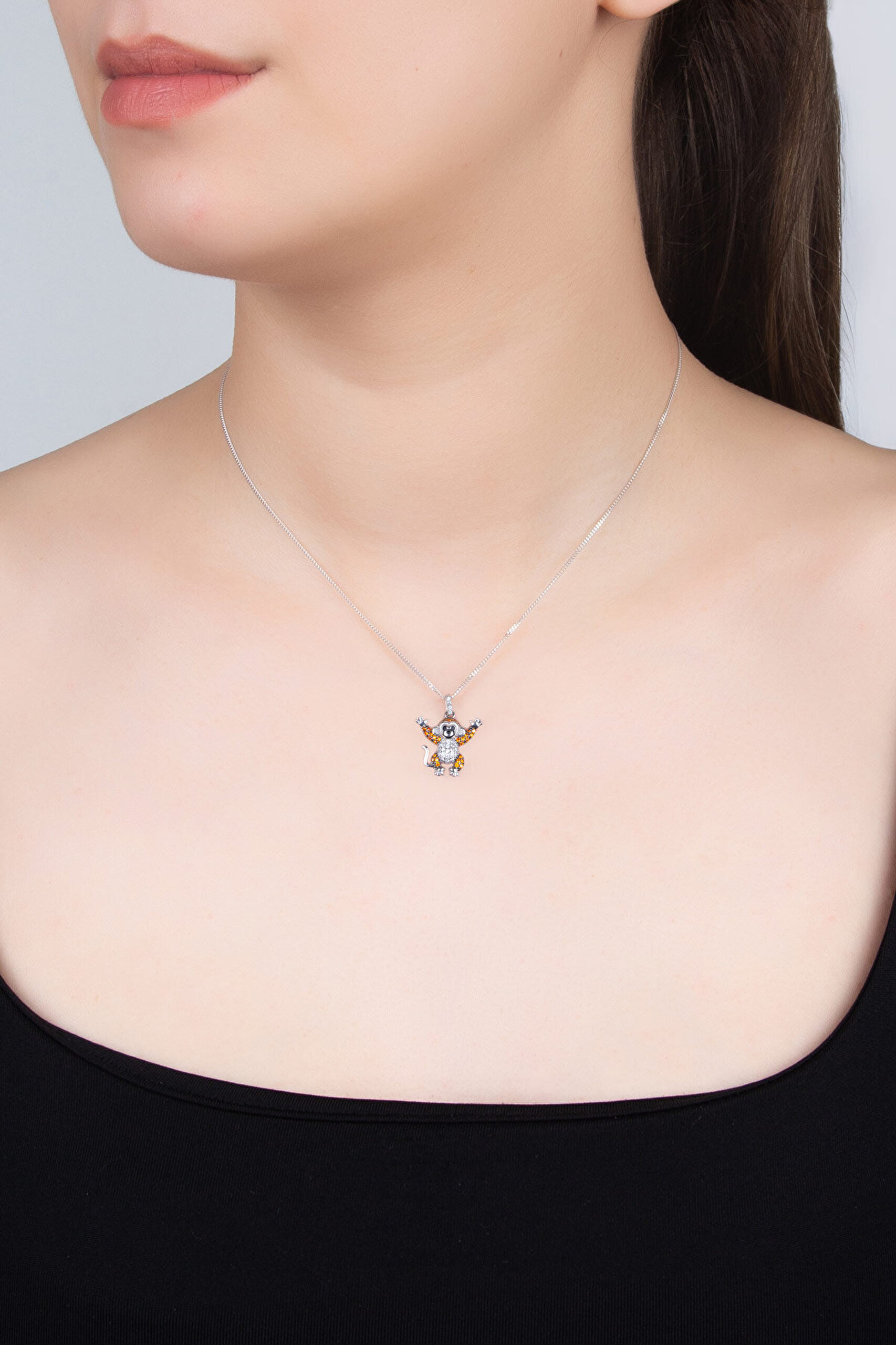 Sevimli Punch 18 Ayar Beyaz Altın Kaplama 42 Cm Gümüş Kolye - 2