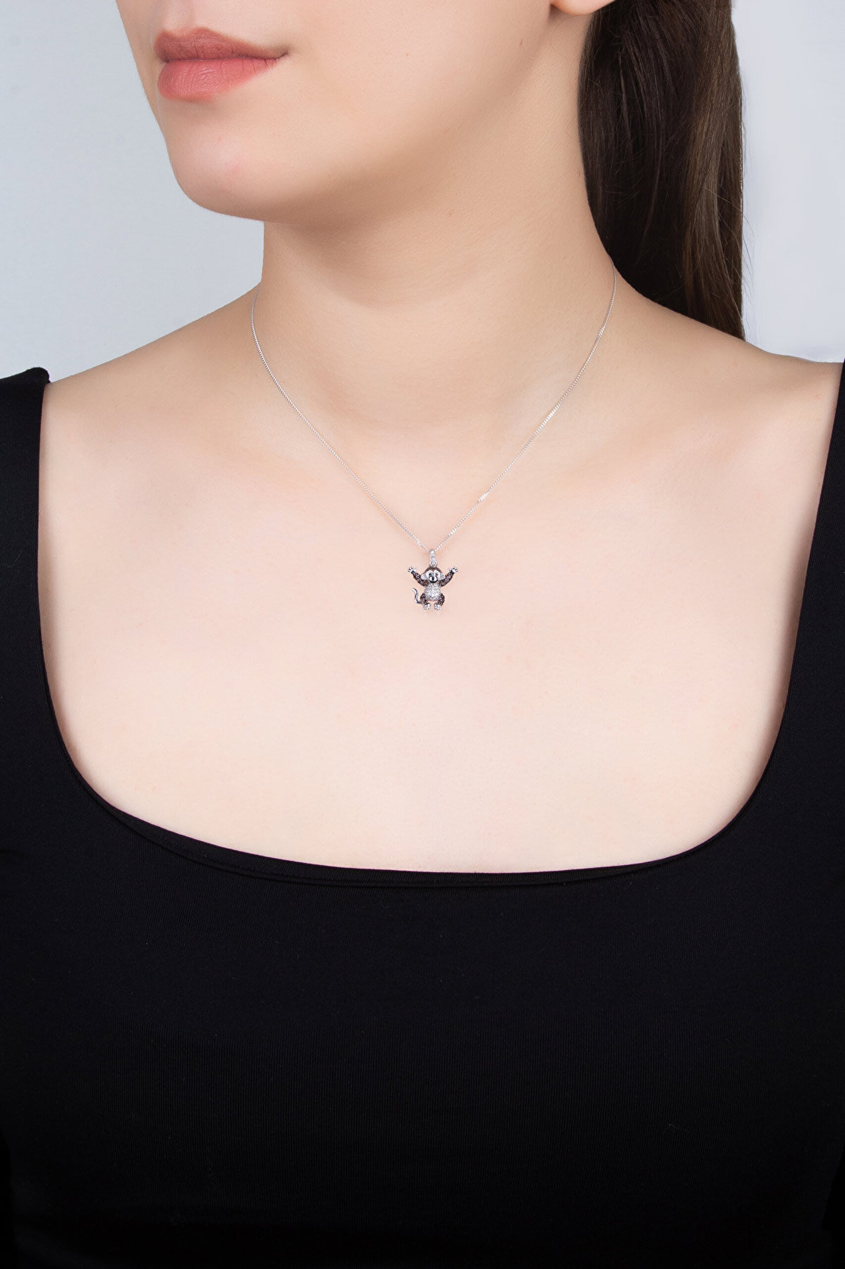 Sevimli Punch 18 Ayar Beyaz Altın Kaplama 43 Cm Gümüş Kolye - 4