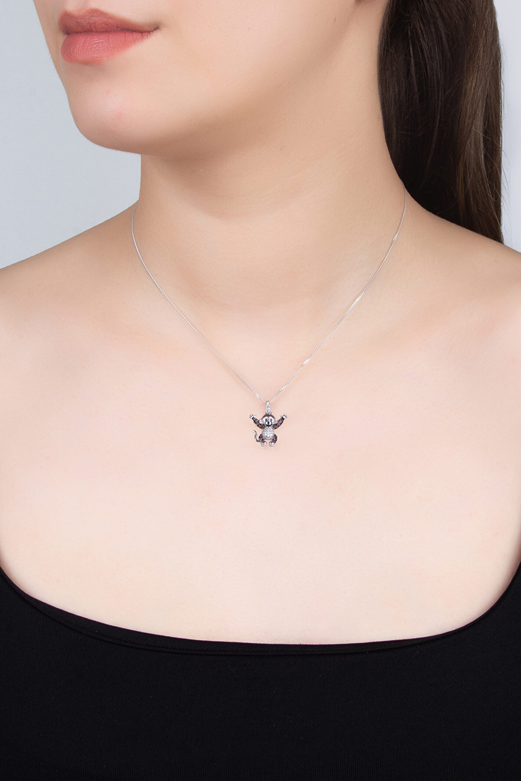 Sevimli Punch 18 Ayar Beyaz Altın Kaplama 43 Cm Gümüş Kolye - 2