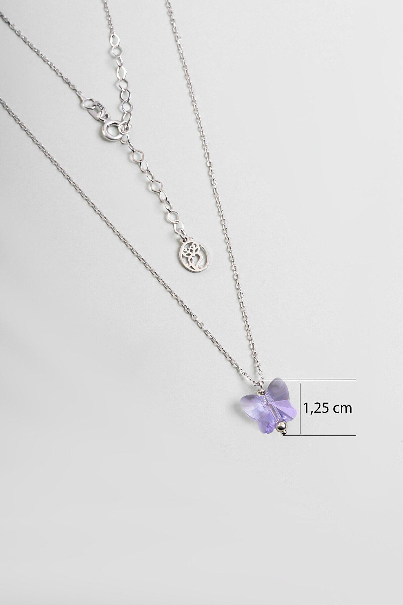 Özgür Kelebek 18 Ayar Beyaz Altın Kaplama 45 Cm Gümüş Kolye - 2