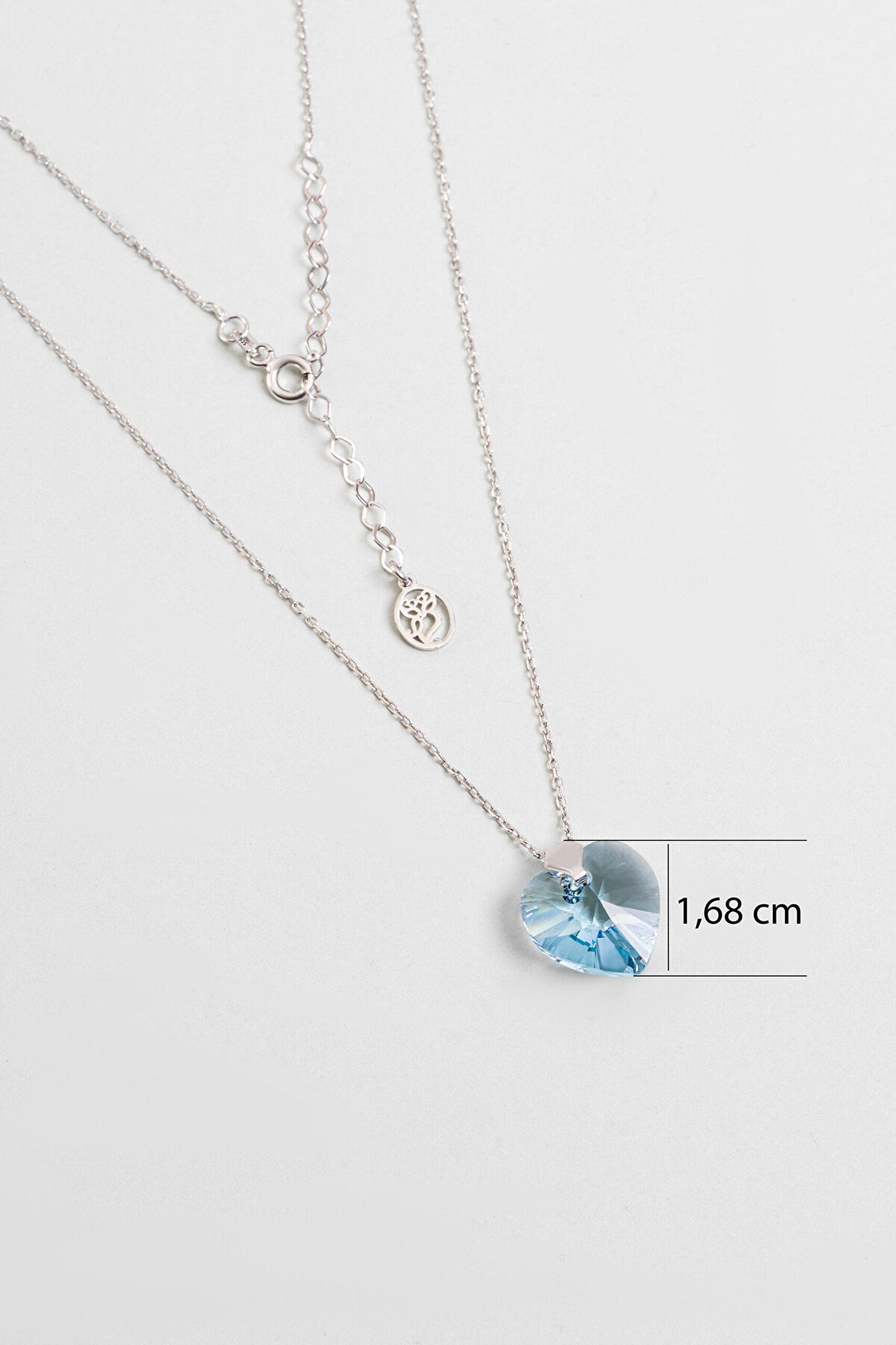 Işıltılı Kalp 18 Ayar Beyaz Altın Kaplama 45 Cm Gümüş Kolye - 2