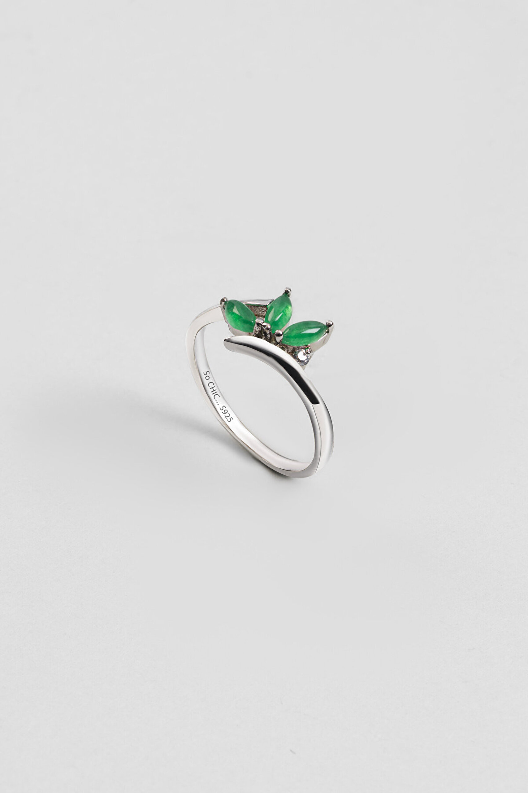 Lotus Çiçeği 18 Ayar Beyaz Altın Kaplama Gümüş Yüzük - 0