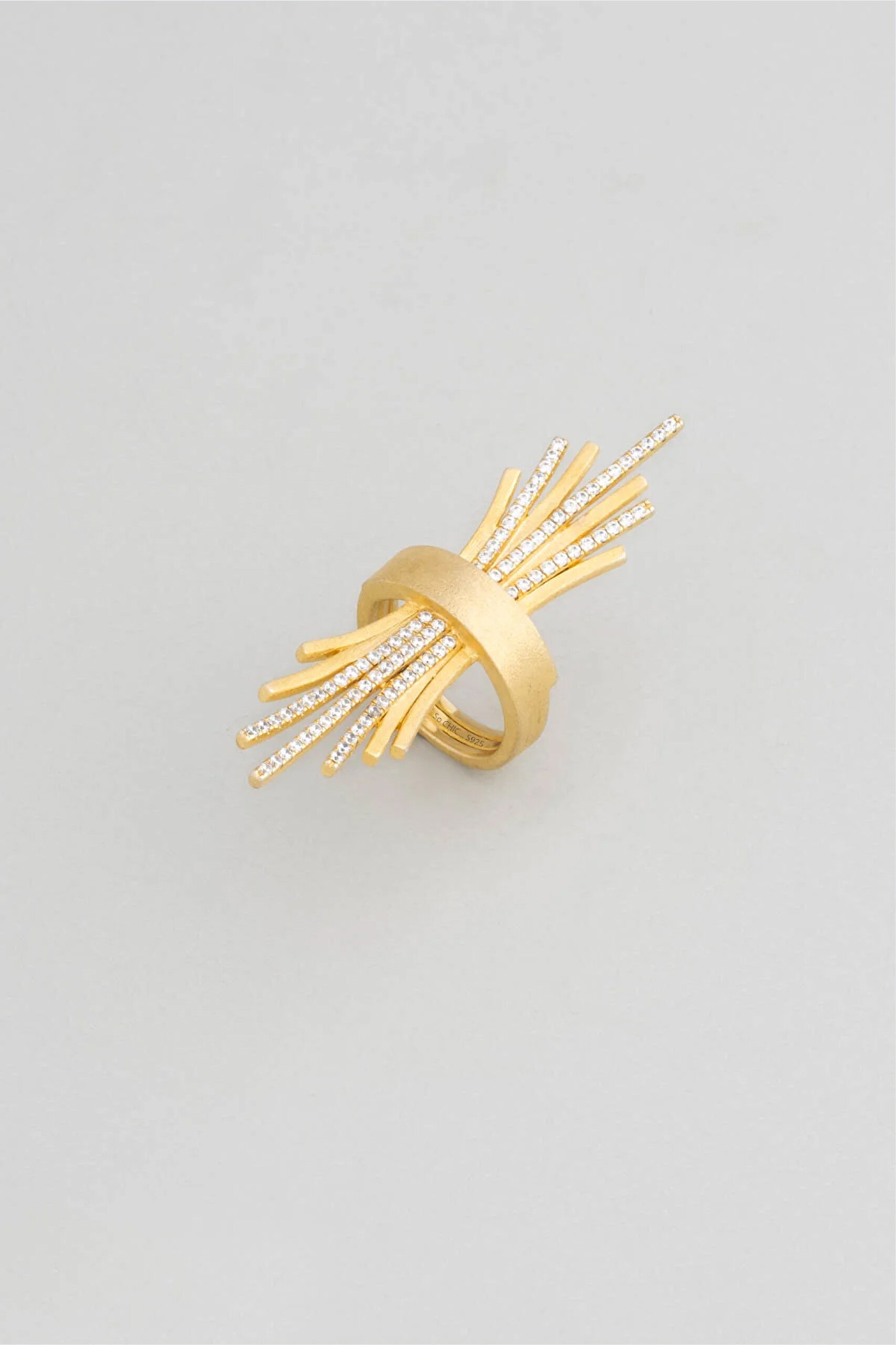 ⁠ Saray Zarafeti 18 Ayar Sarı Altın Kaplama Gümüş Yüzük_0}