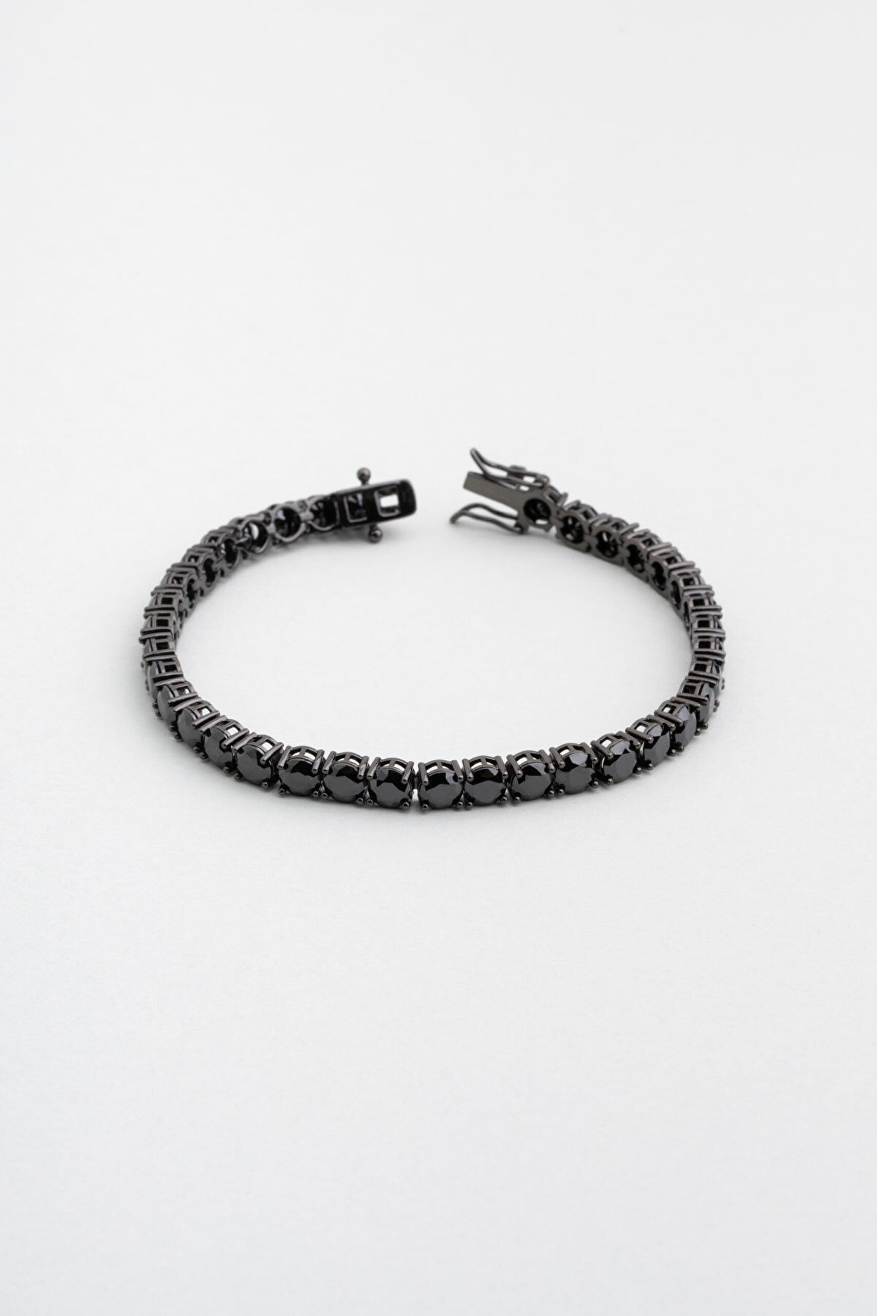 Siyah Taşlı Siyah Rodyum Kaplama Gümüş Unisex Su Yolu Bileklik - 0