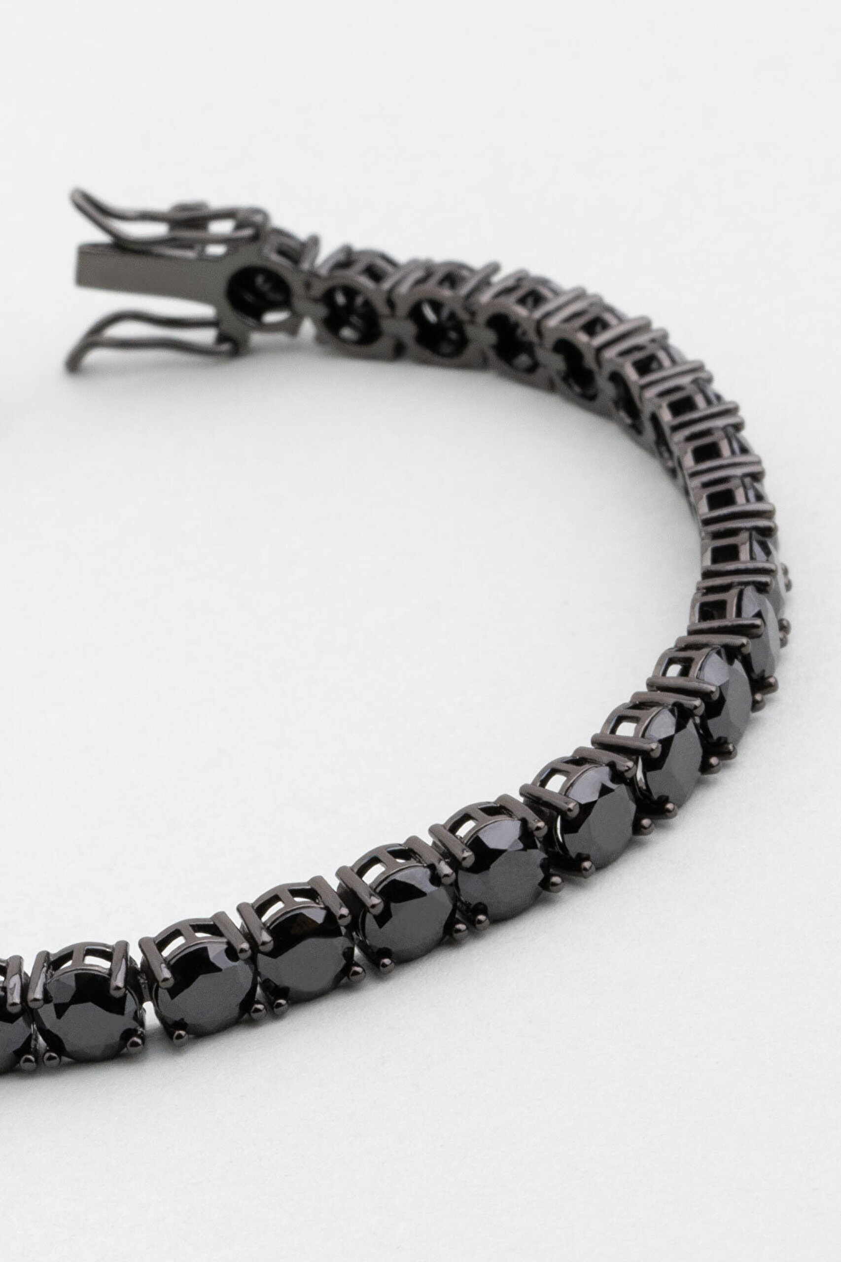 Siyah Taşlı Siyah Rodyum Kaplama Gümüş Unisex Su Yolu Bileklik - 1